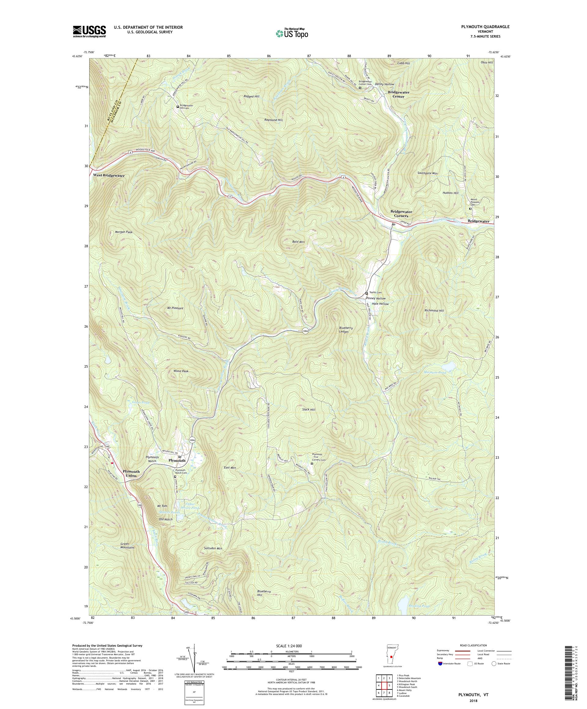 MyTopo Plymouth, Vermont USGS Quad Topo Map