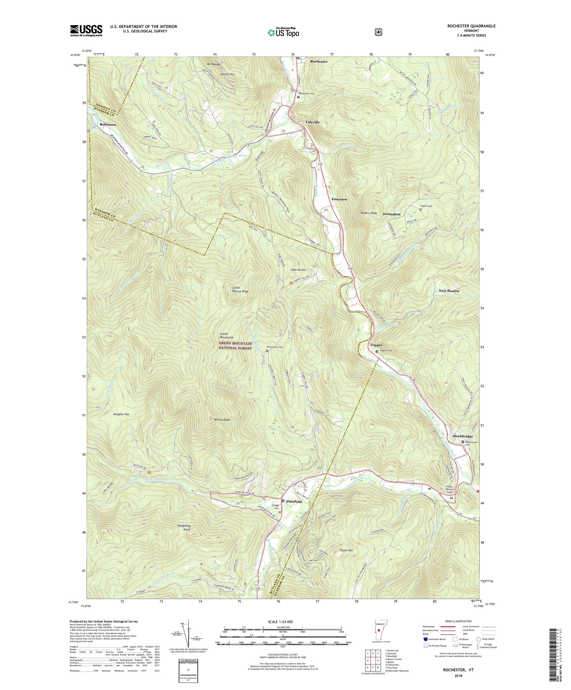 MyTopo Rochester, Vermont USGS Quad Topo Map