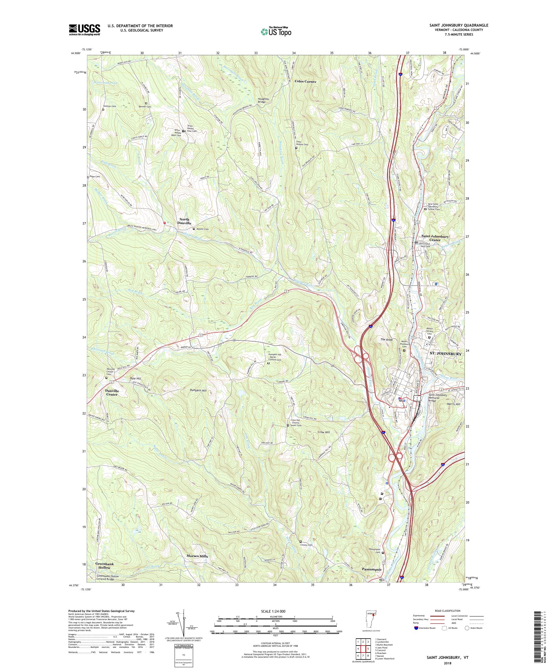 MyTopo Saint Johnsbury, Vermont USGS Quad Topo Map