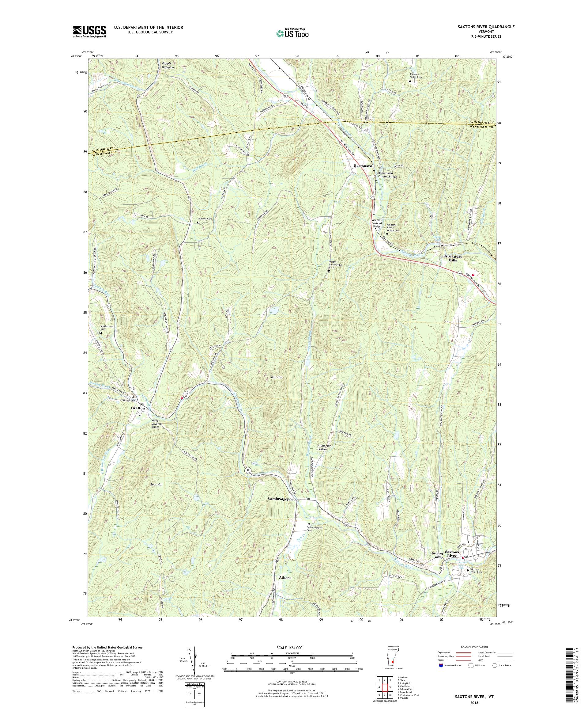 MyTopo Saxtons River, Vermont USGS Quad Topo Map