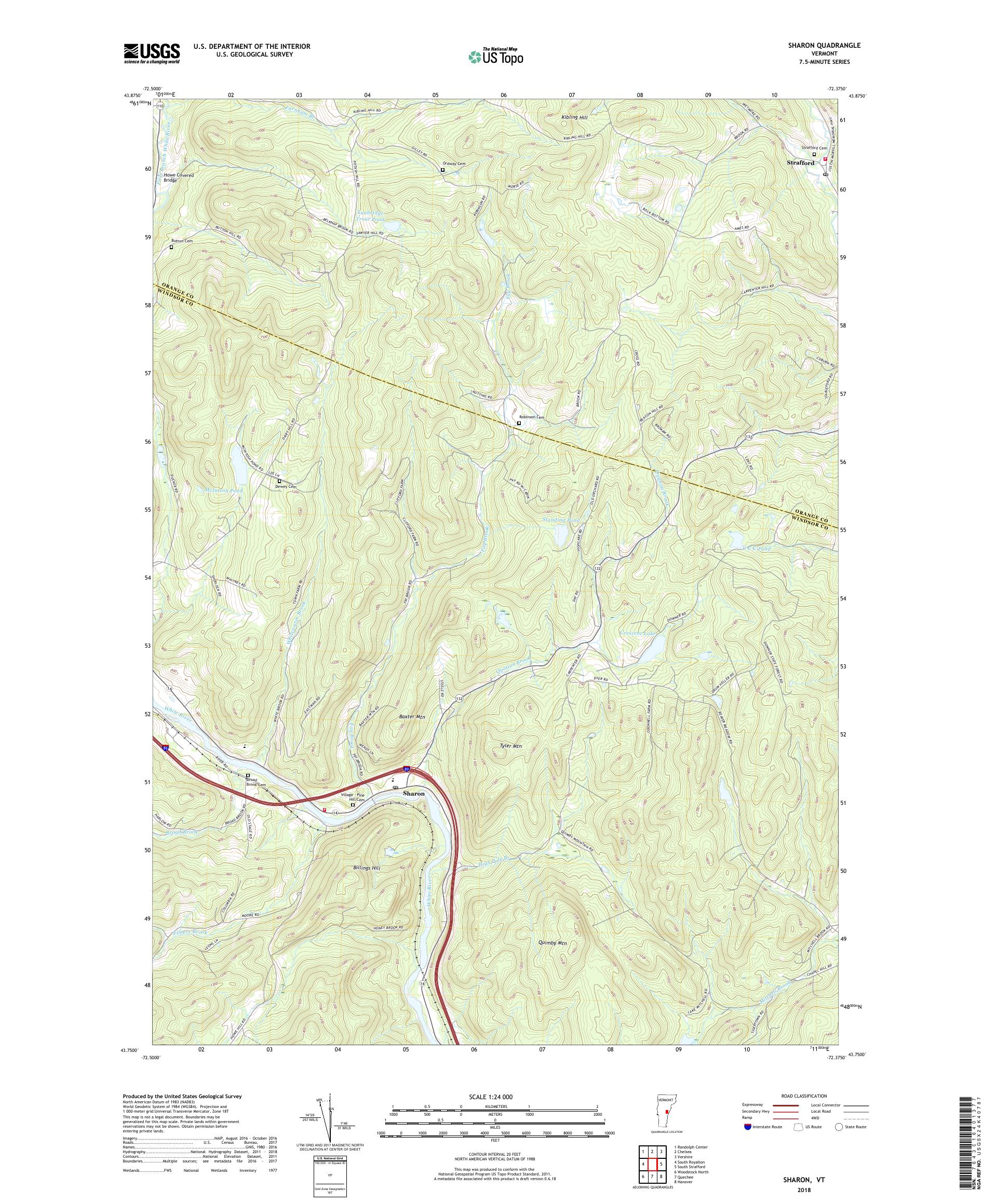 MyTopo Sharon, Vermont USGS Quad Topo Map
