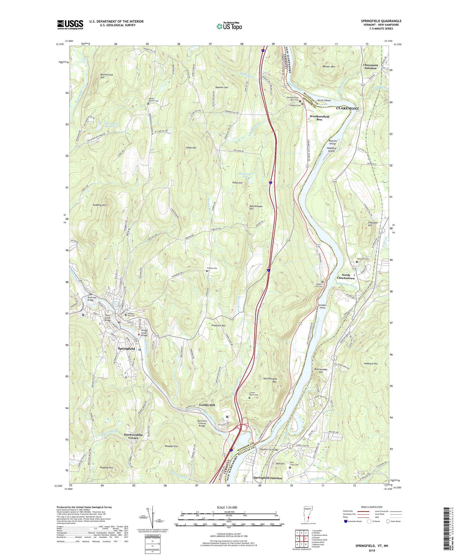 MyTopo Springfield, Vermont USGS Quad Topo Map