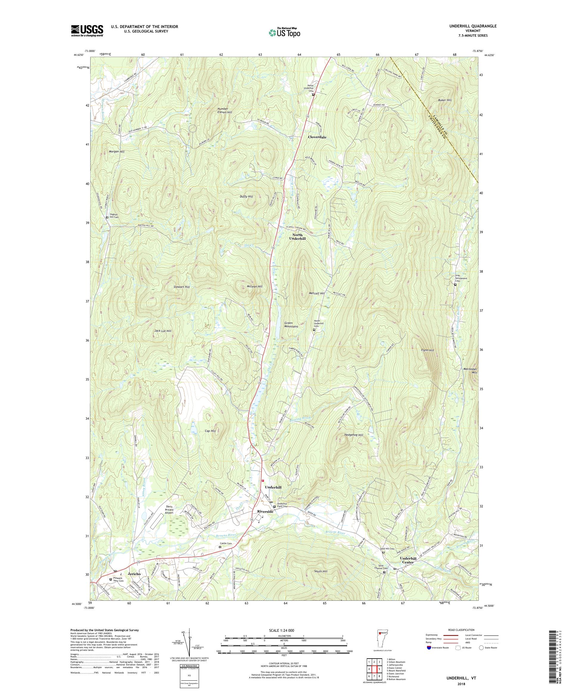 MyTopo Underhill, Vermont USGS Quad Topo Map