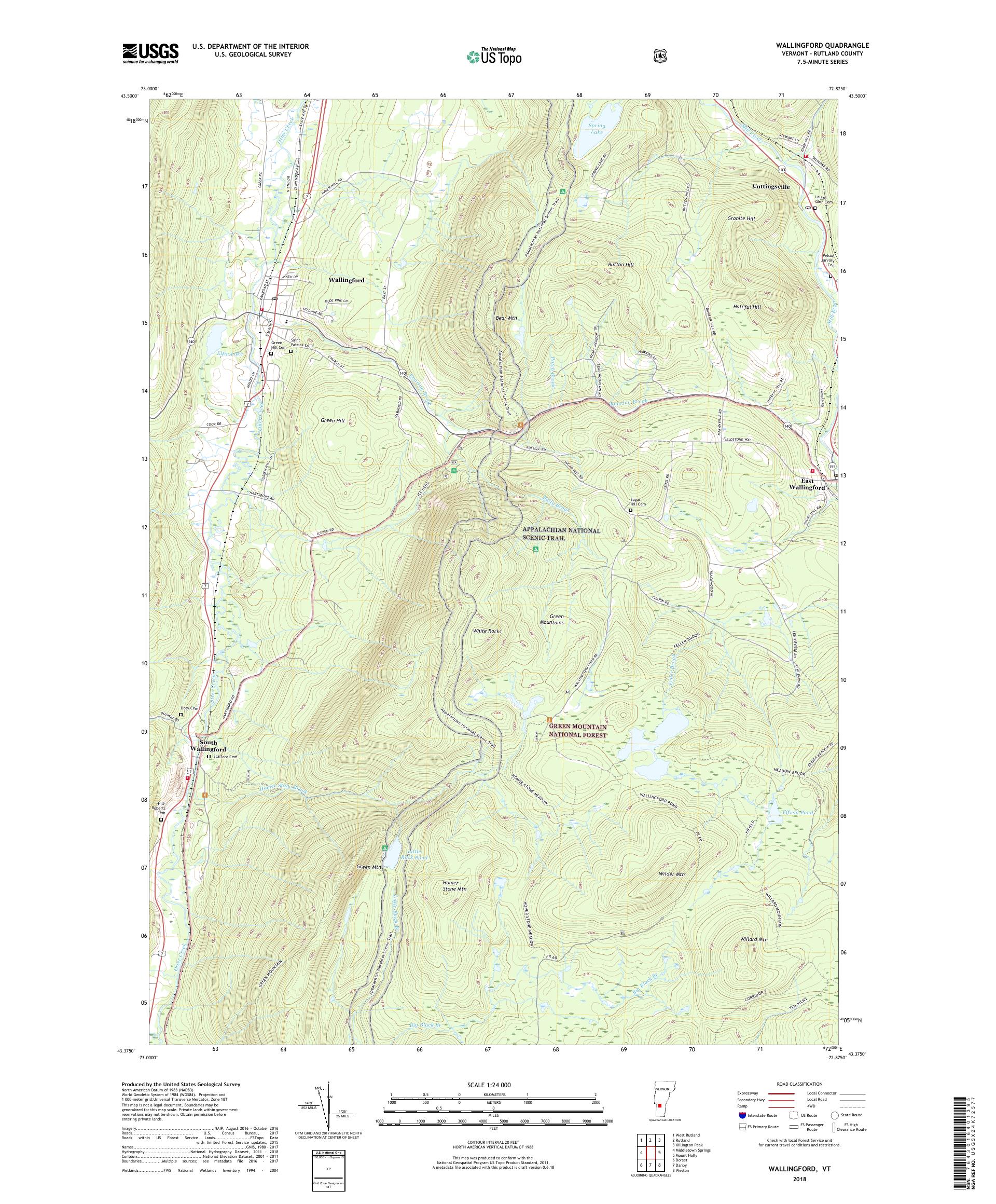 MyTopo Wallingford, Vermont USGS Quad Topo Map