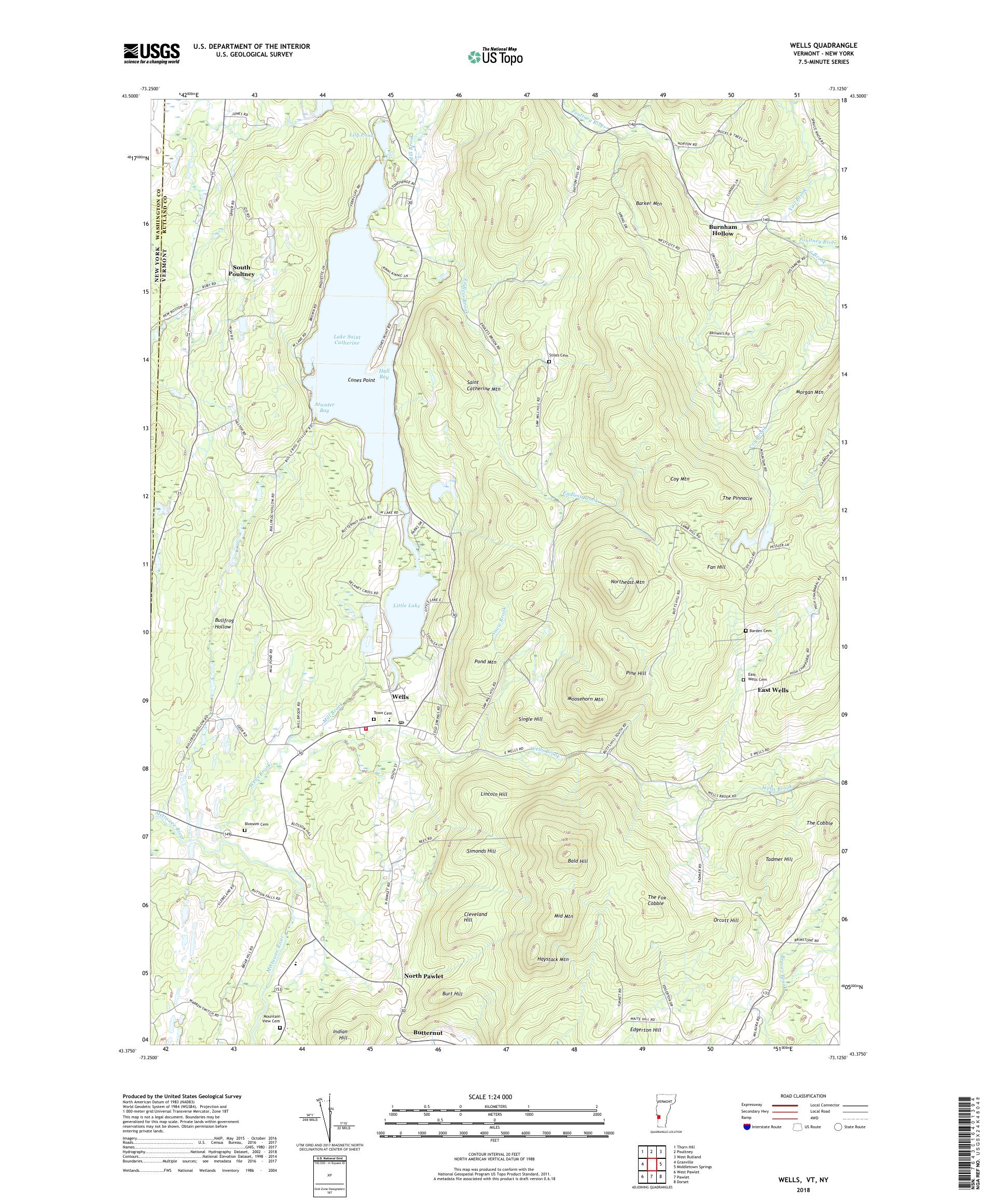 MyTopo Wells, Vermont USGS Quad Topo Map