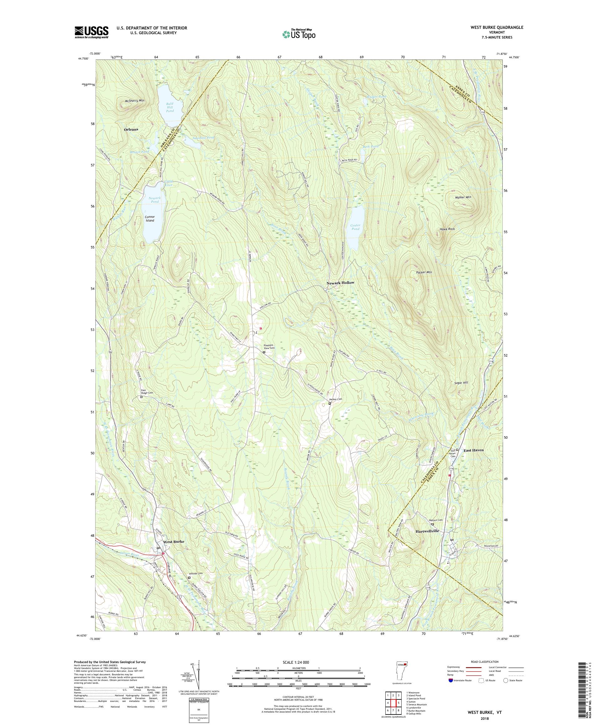 MyTopo West Burke, Vermont USGS Quad Topo Map