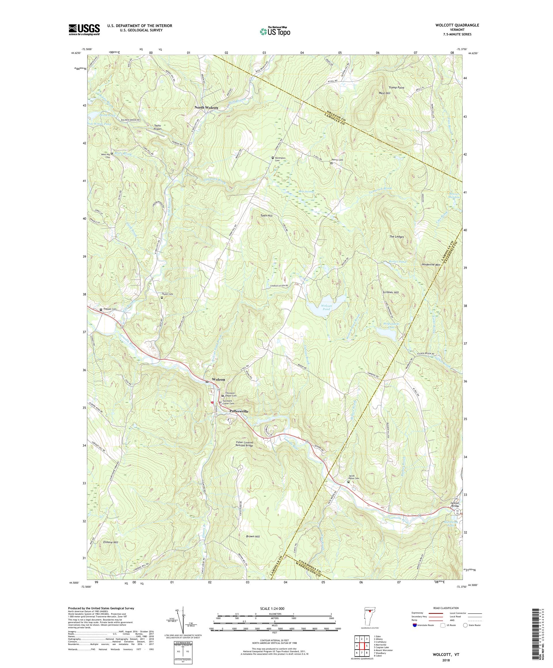 MyTopo Wolcott, Vermont USGS Quad Topo Map