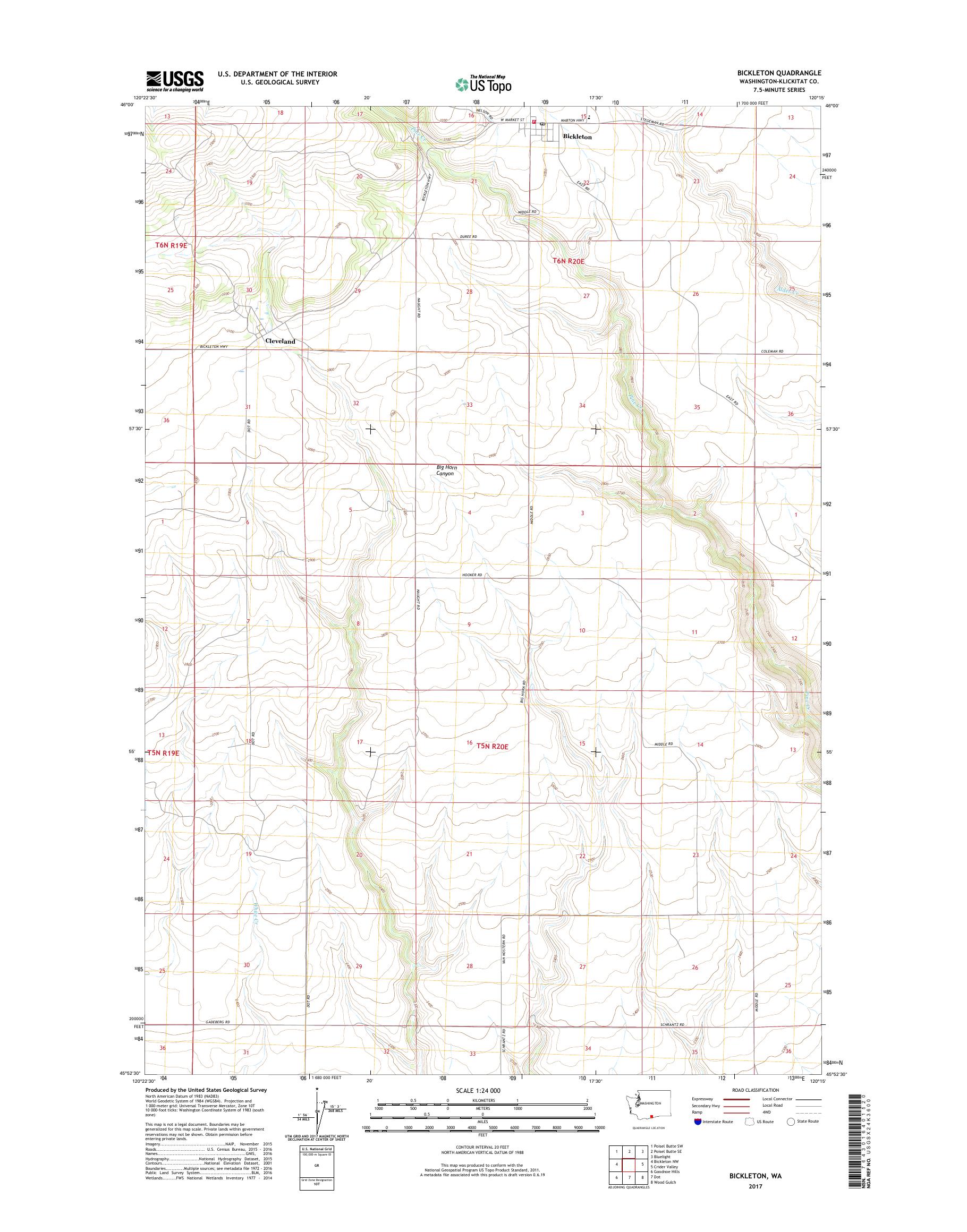 MyTopo Bickleton, Washington USGS Quad Topo Map