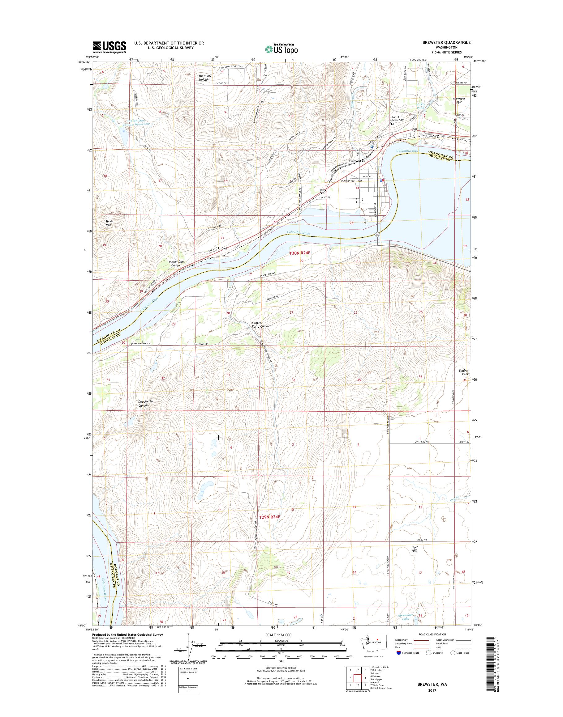 MyTopo Brewster, Washington USGS Quad Topo Map