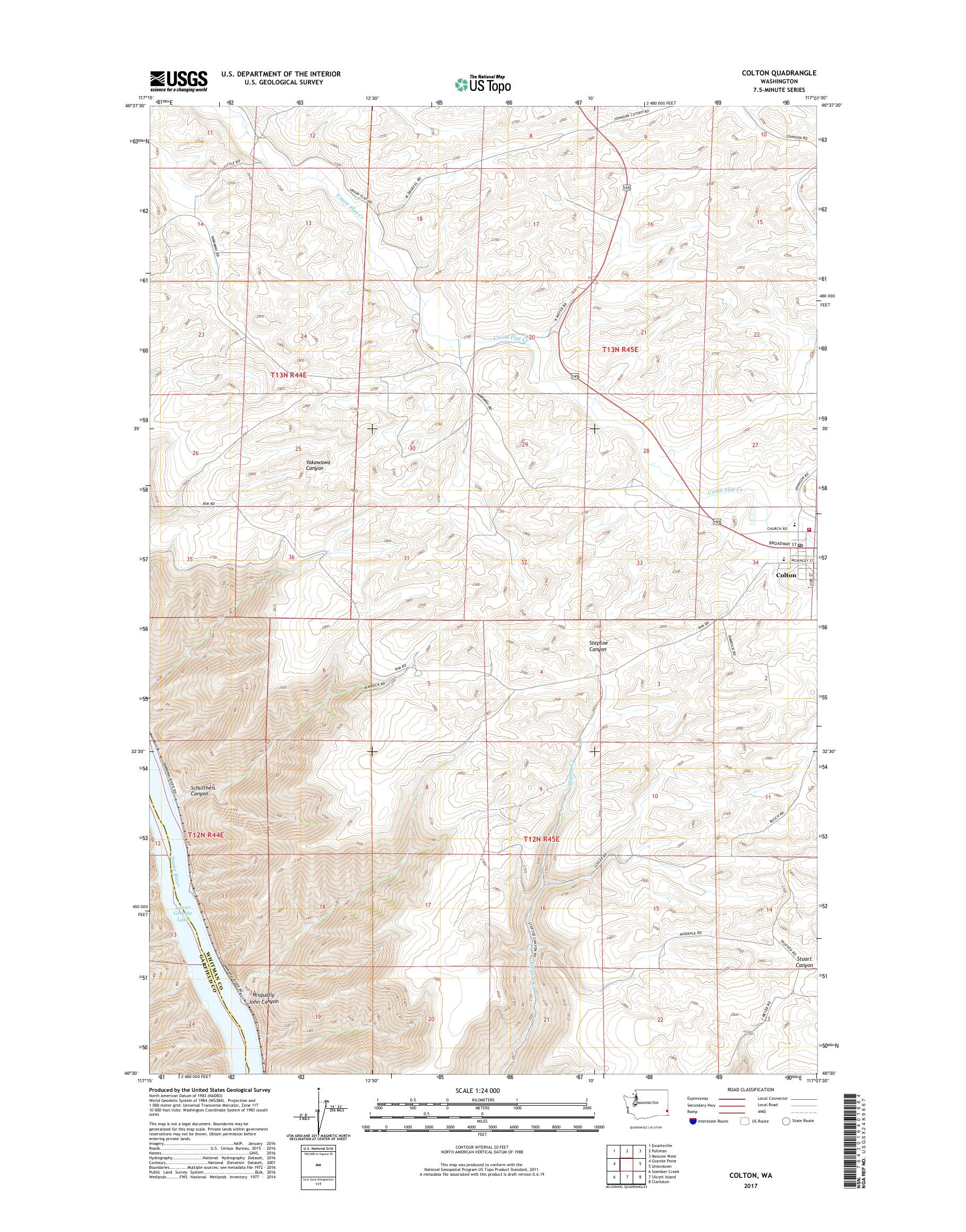 MyTopo Colton, Washington USGS Quad Topo Map