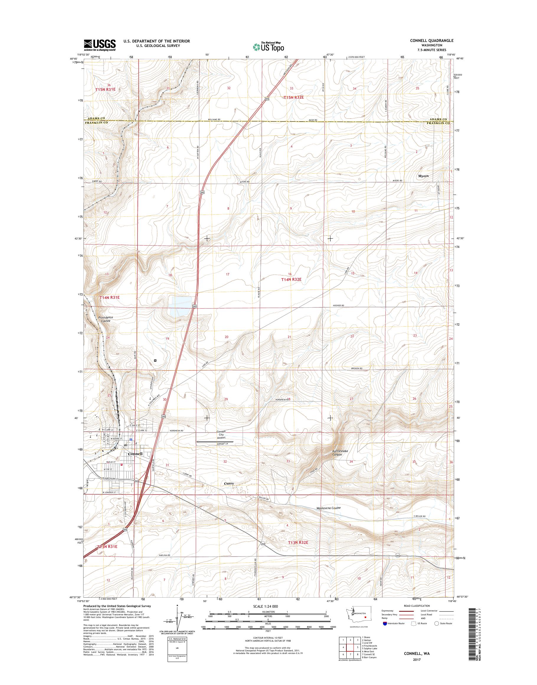 MyTopo Connell, Washington USGS Quad Topo Map