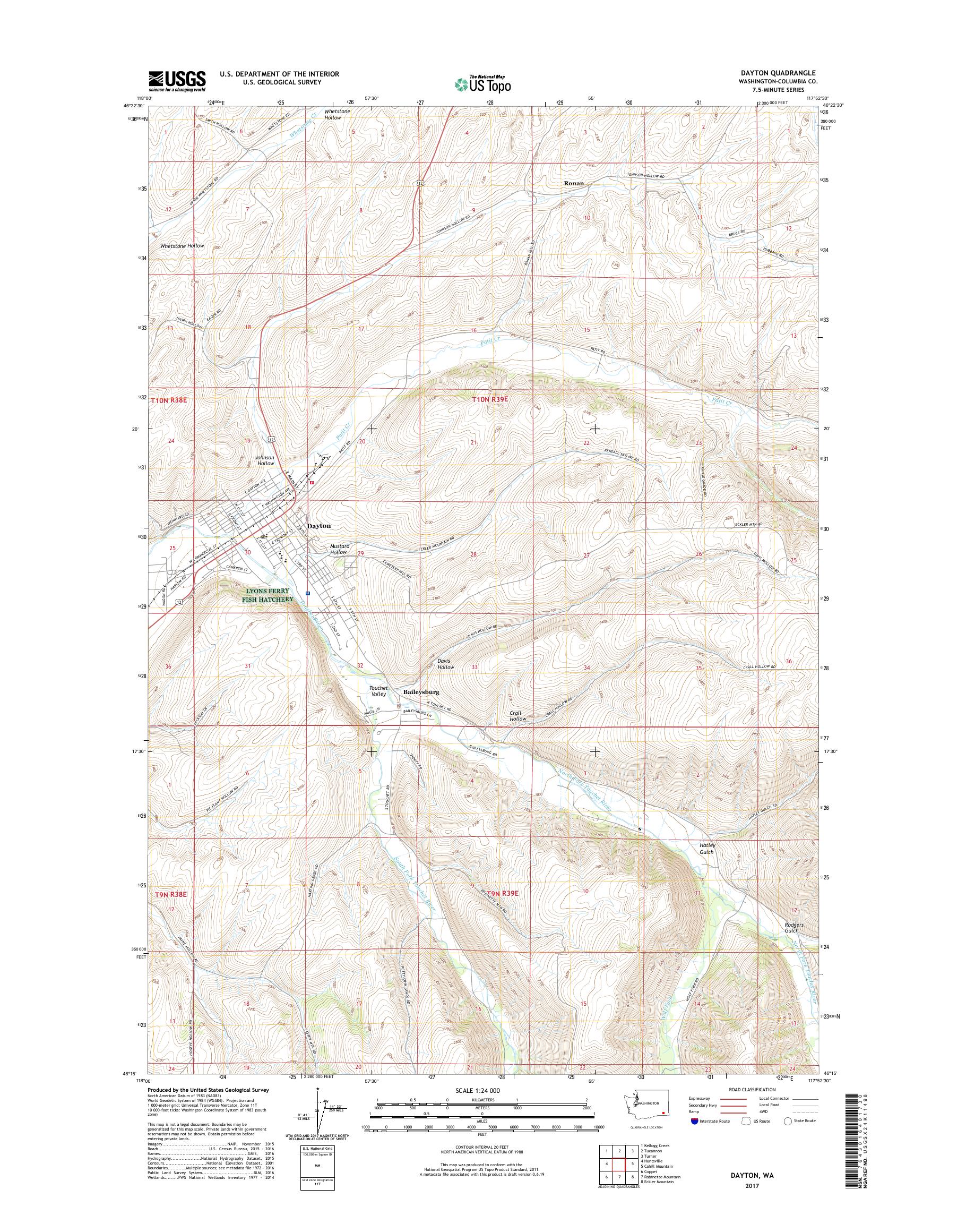 MyTopo Dayton, Washington USGS Quad Topo Map