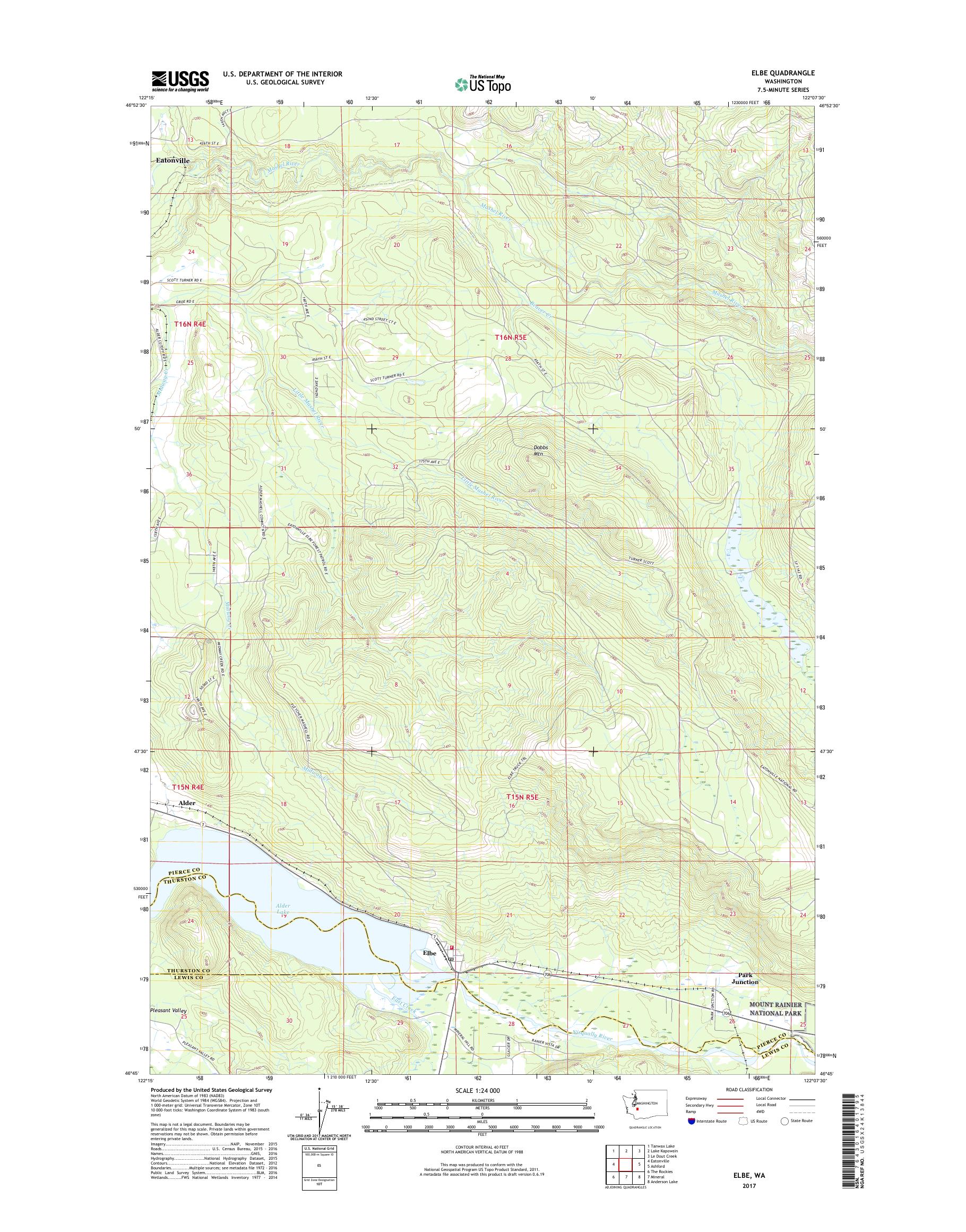 MyTopo Elbe, Washington USGS Quad Topo Map