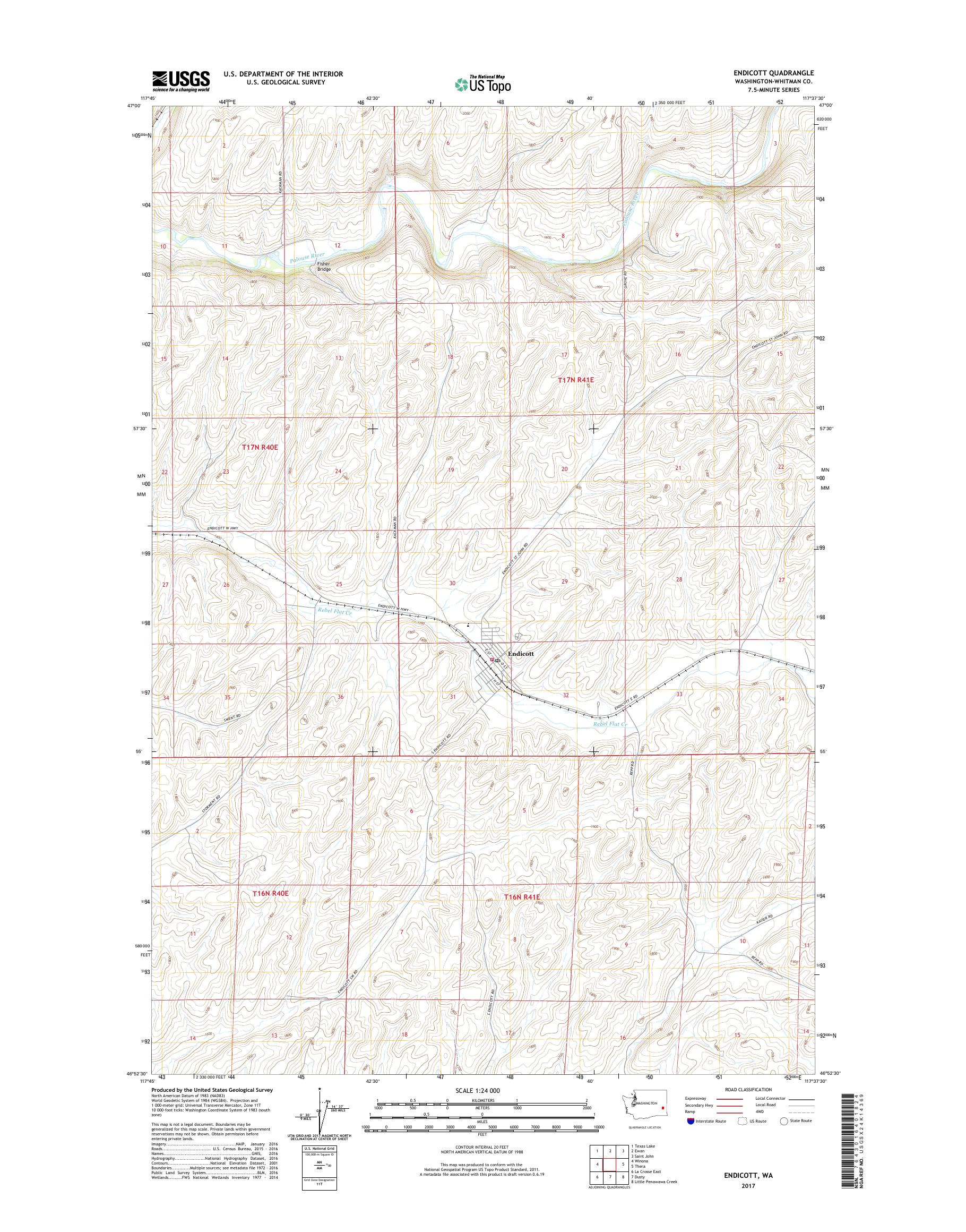 MyTopo Endicott, Washington USGS Quad Topo Map