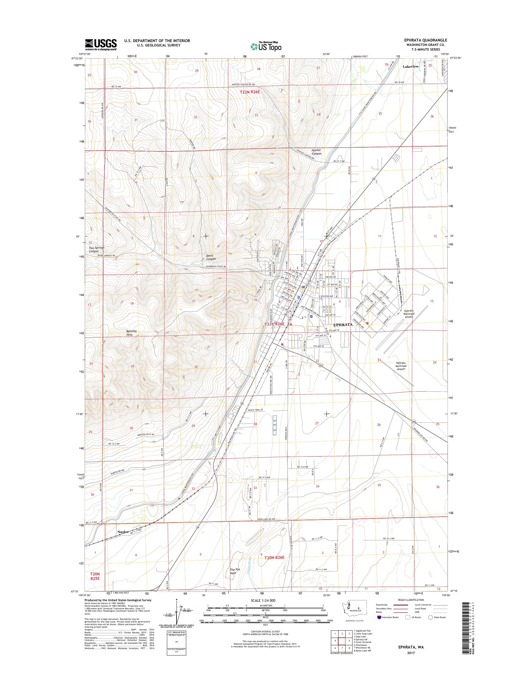 MyTopo Ephrata, Washington USGS Quad Topo Map