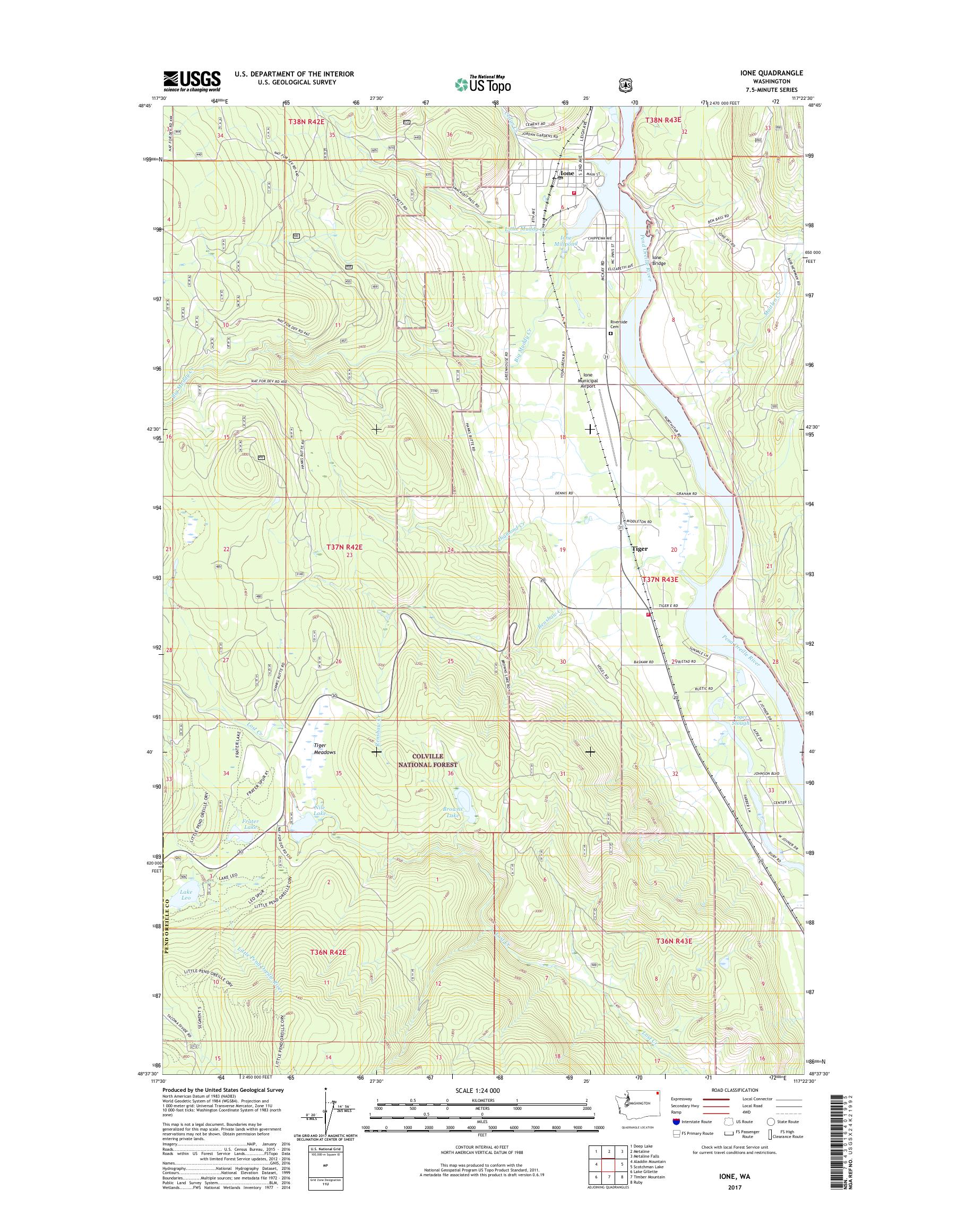 MyTopo Ione, Washington USGS Quad Topo Map