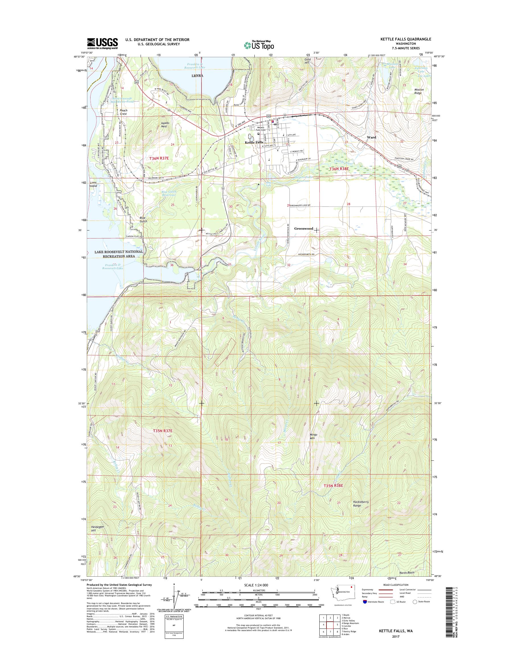 MyTopo Kettle Falls, Washington USGS Quad Topo Map