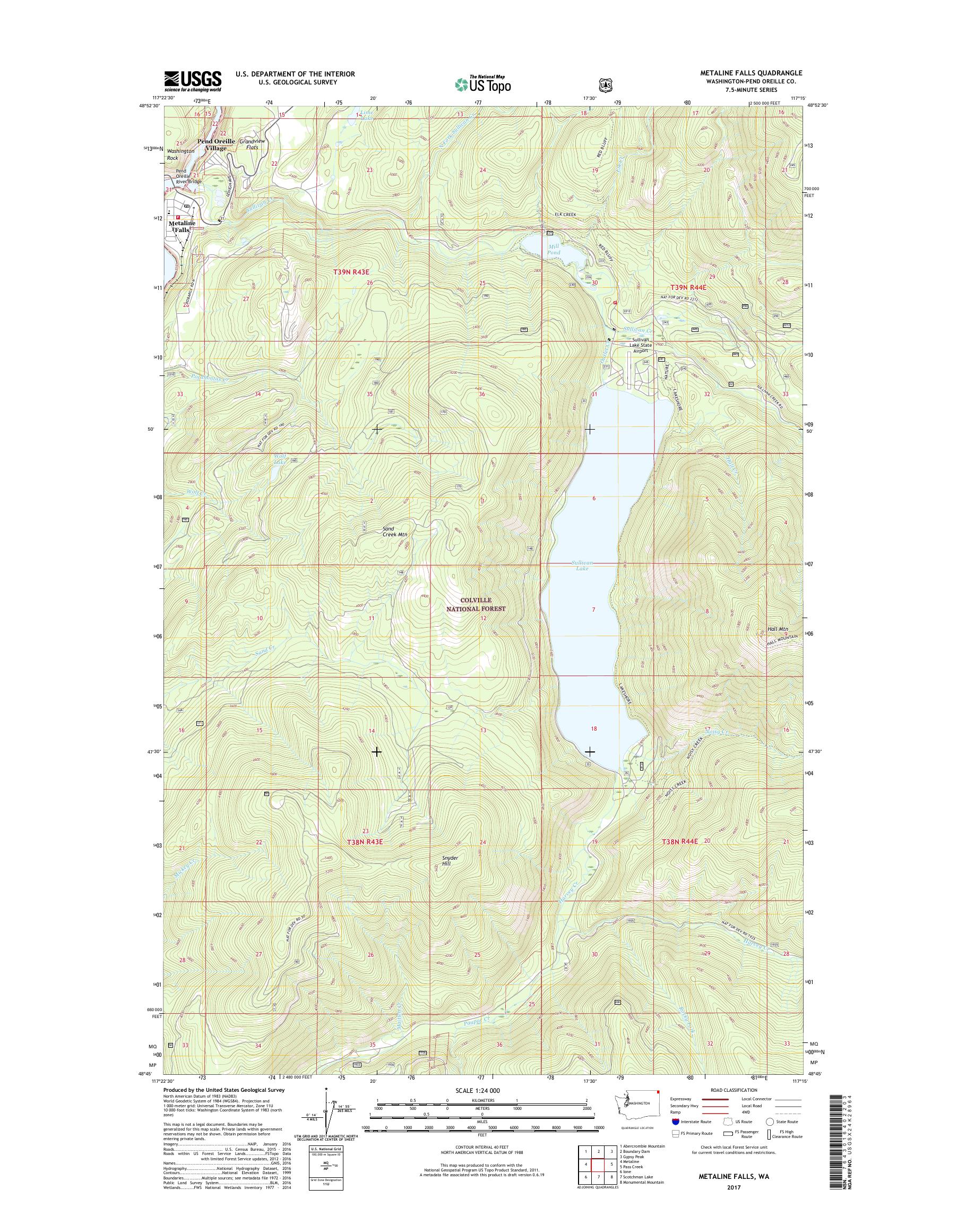 MyTopo Metaline Falls, Washington USGS Quad Topo Map