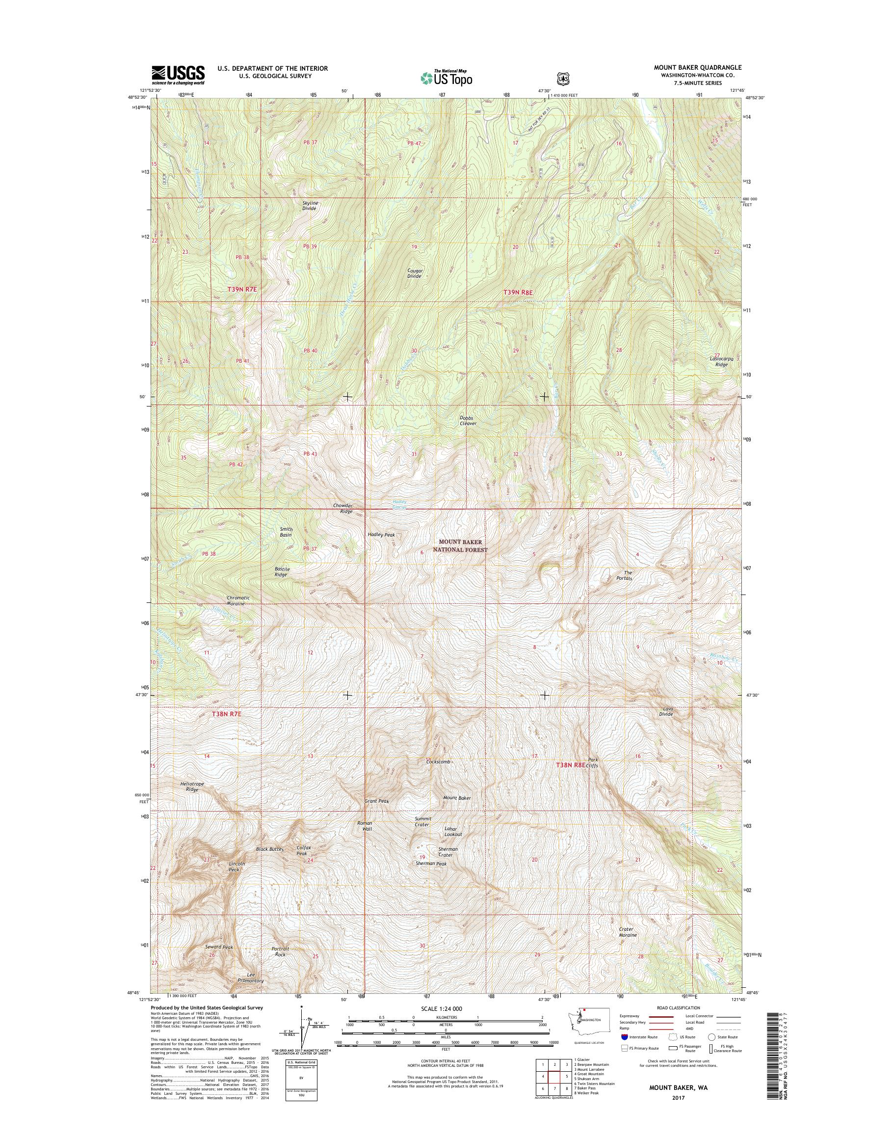 MyTopo Mount Baker, Washington USGS Quad Topo Map