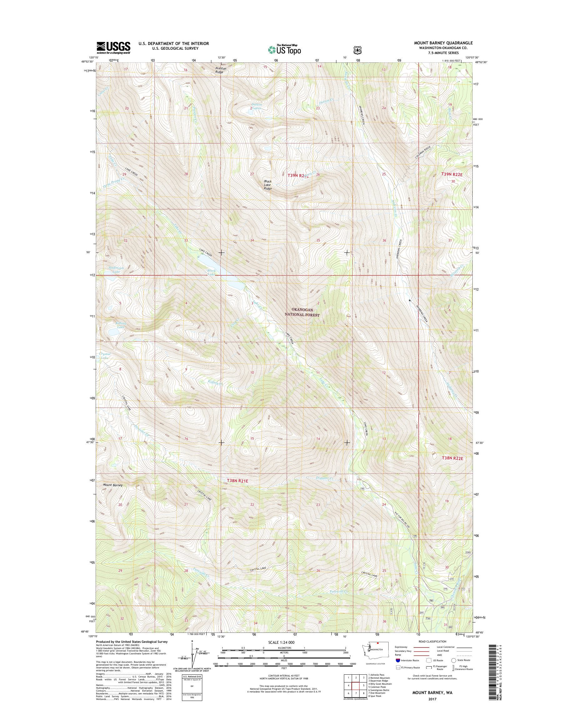 MyTopo Mount Barney, Washington USGS Quad Topo Map