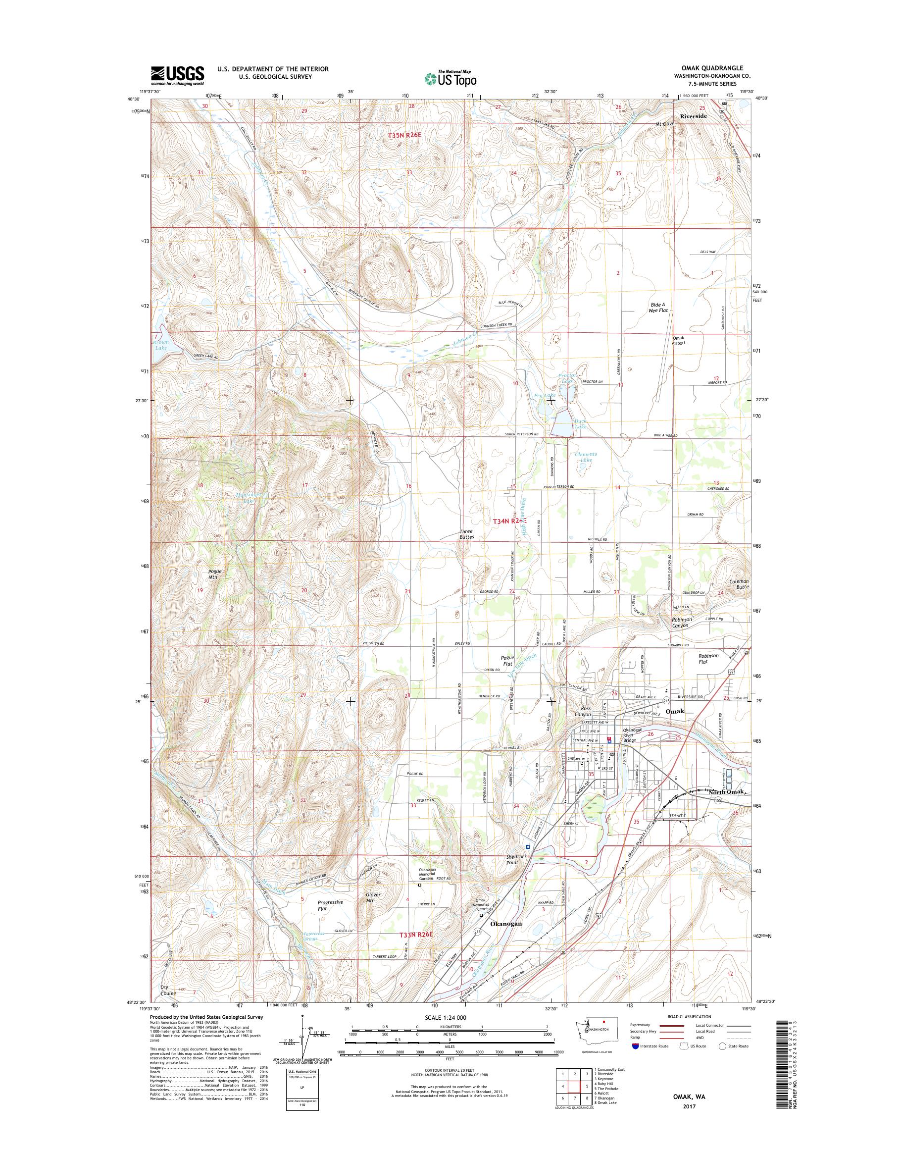 MyTopo Omak, Washington USGS Quad Topo Map