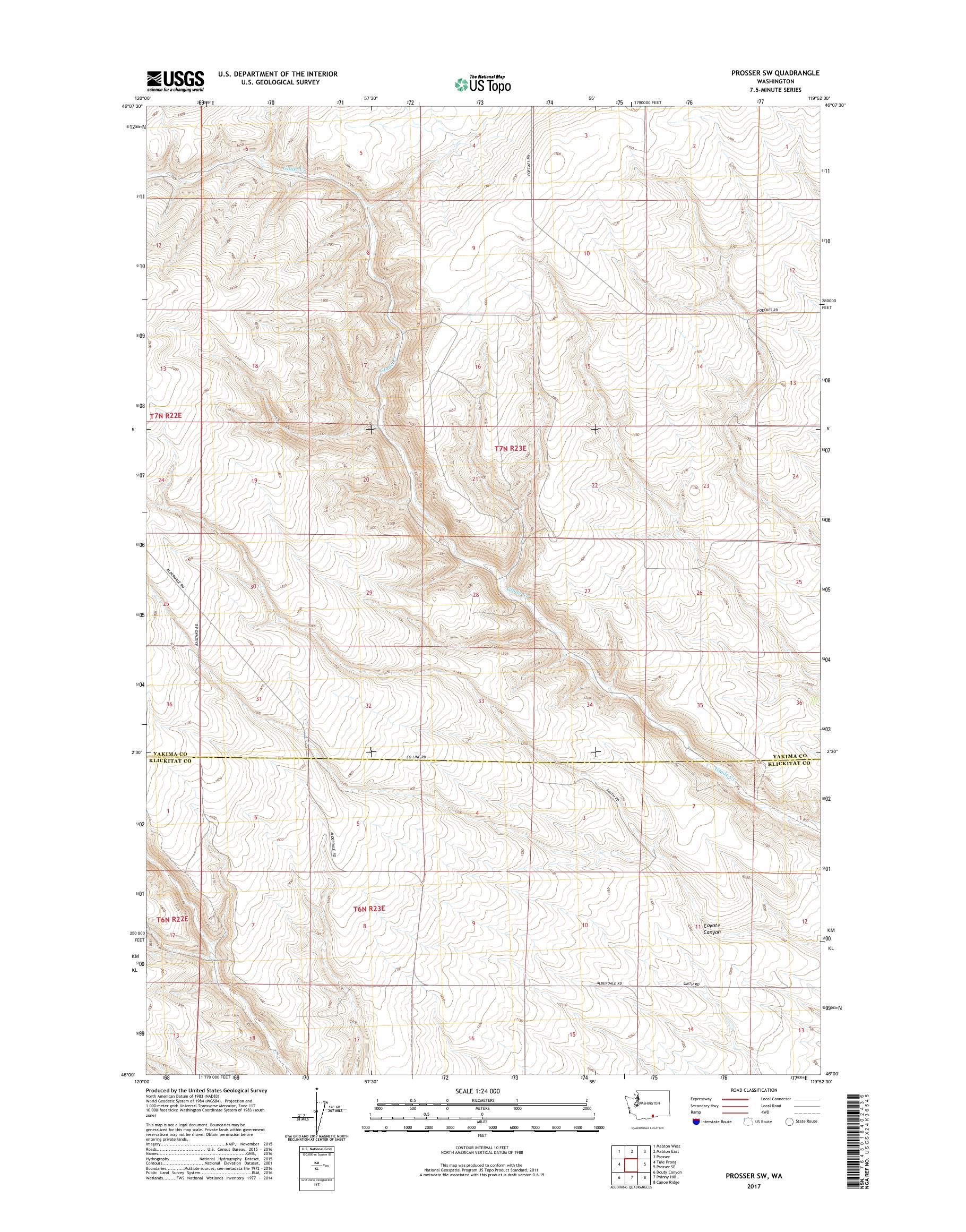 MyTopo Prosser SW, Washington USGS Quad Topo Map