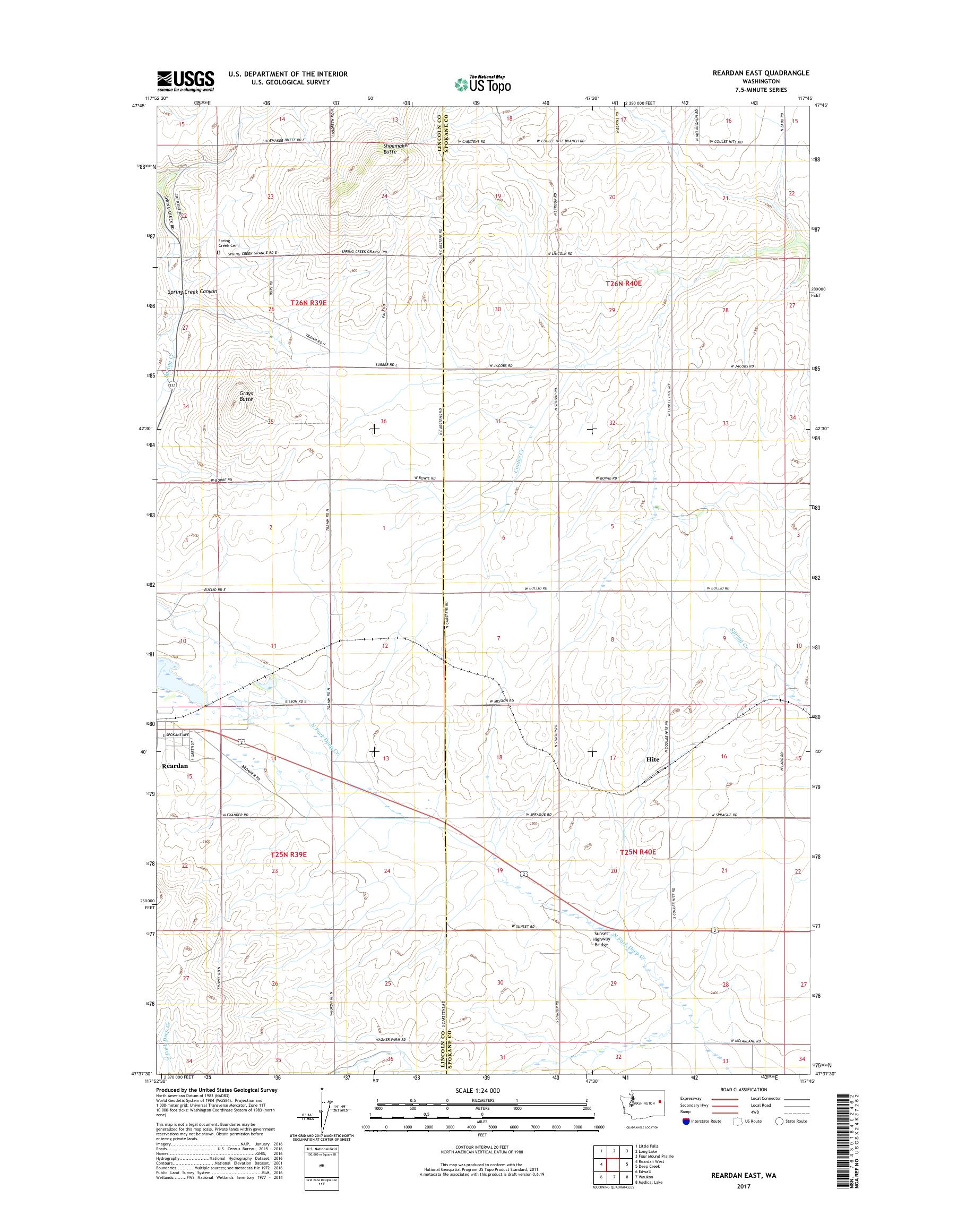 MyTopo Reardan East, Washington USGS Quad Topo Map