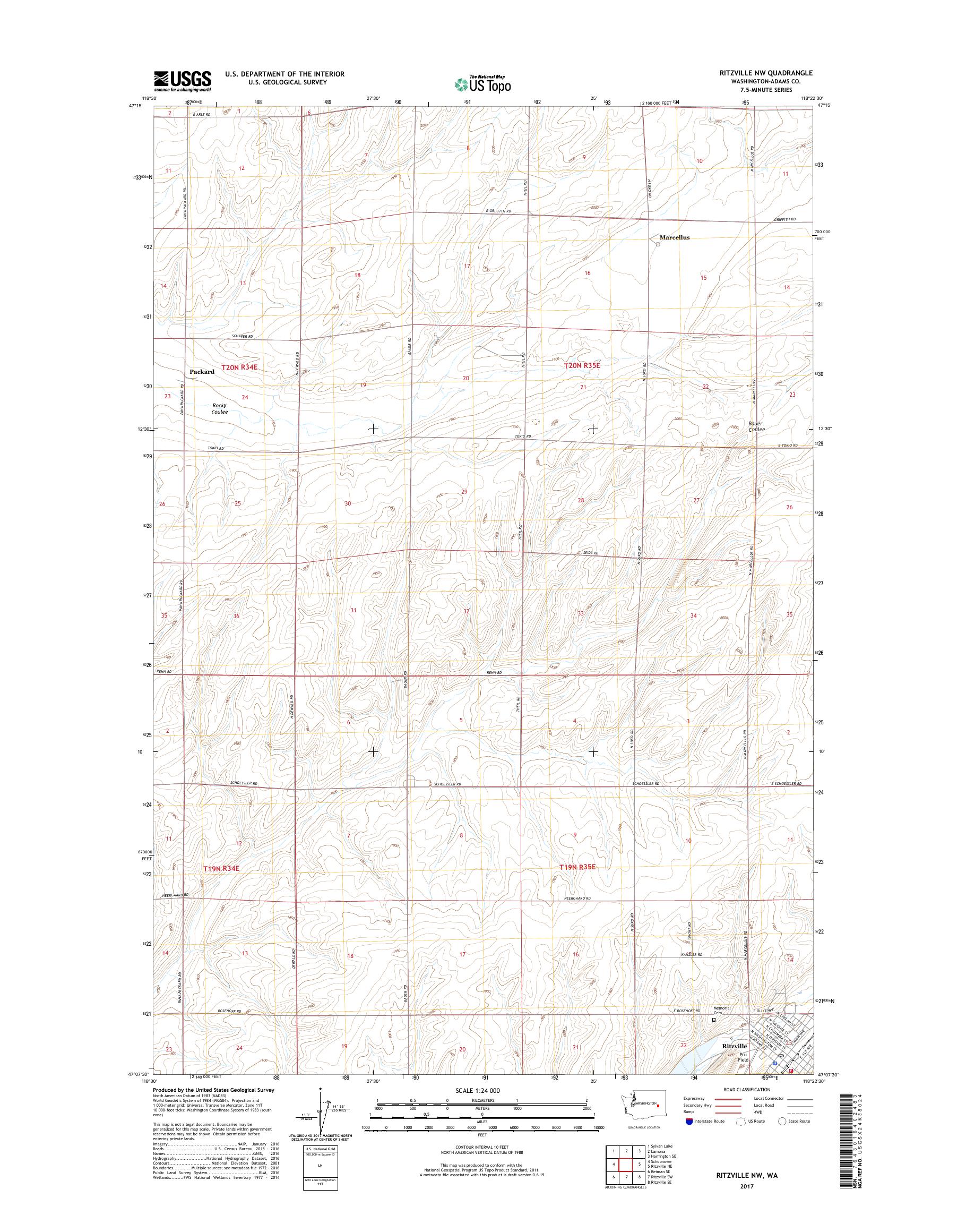 MyTopo Ritzville NW, Washington USGS Quad Topo Map