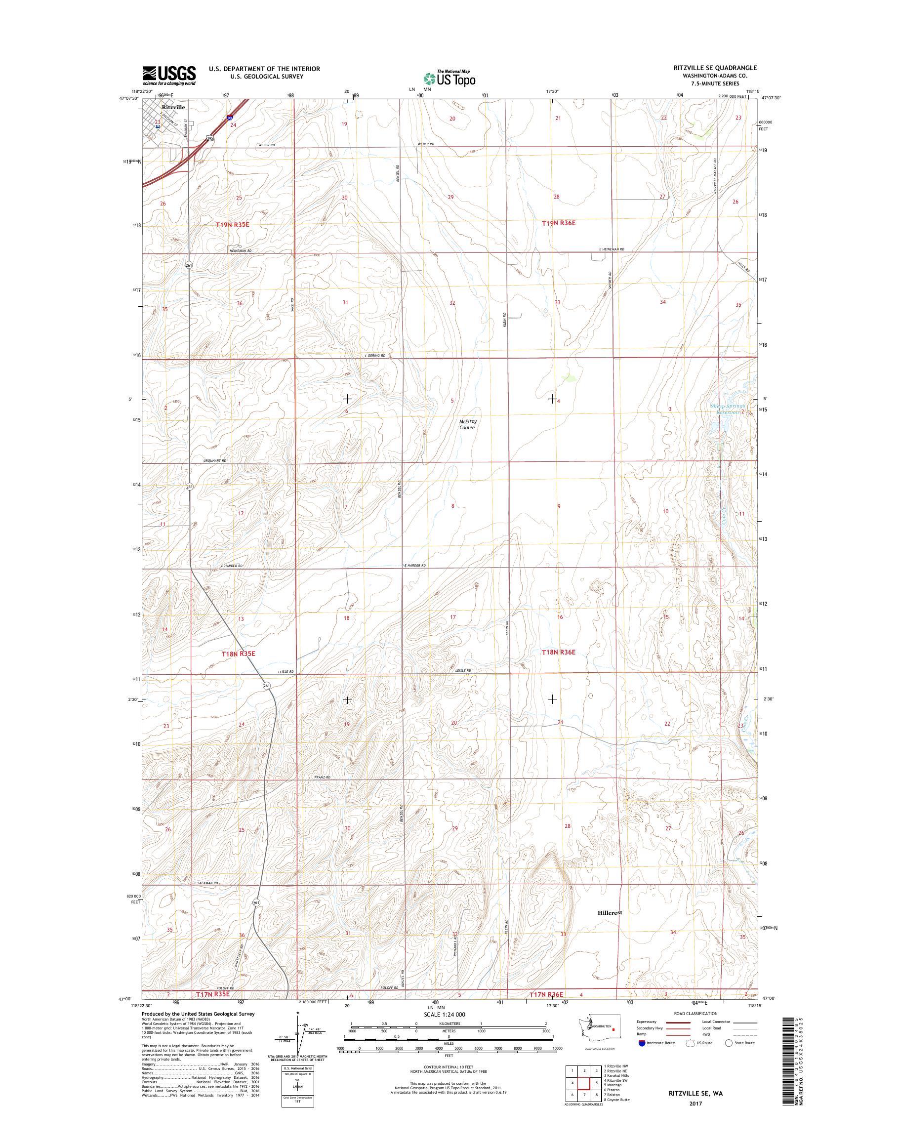 MyTopo Ritzville SE, Washington USGS Quad Topo Map
