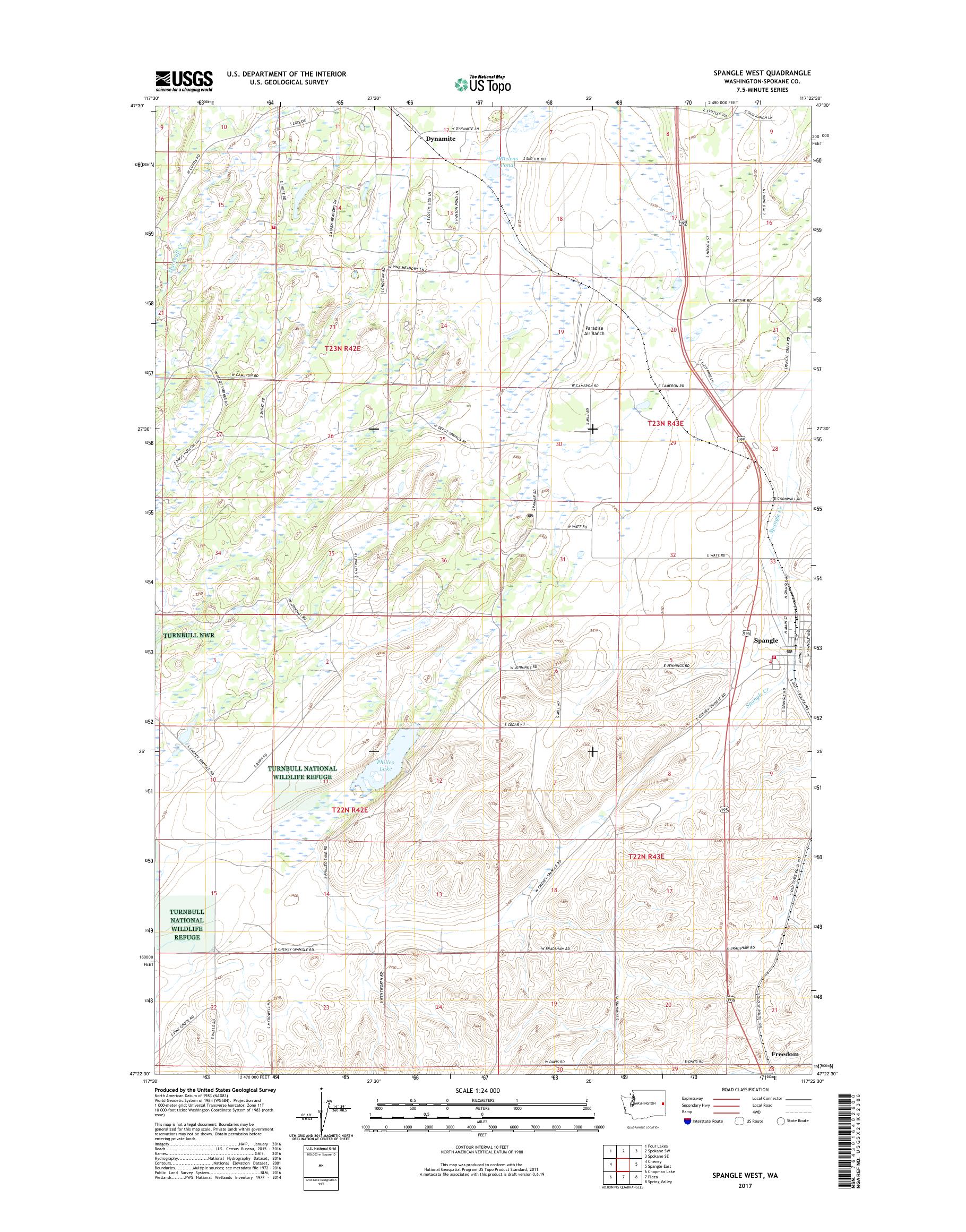 MyTopo Spangle West, Washington USGS Quad Topo Map