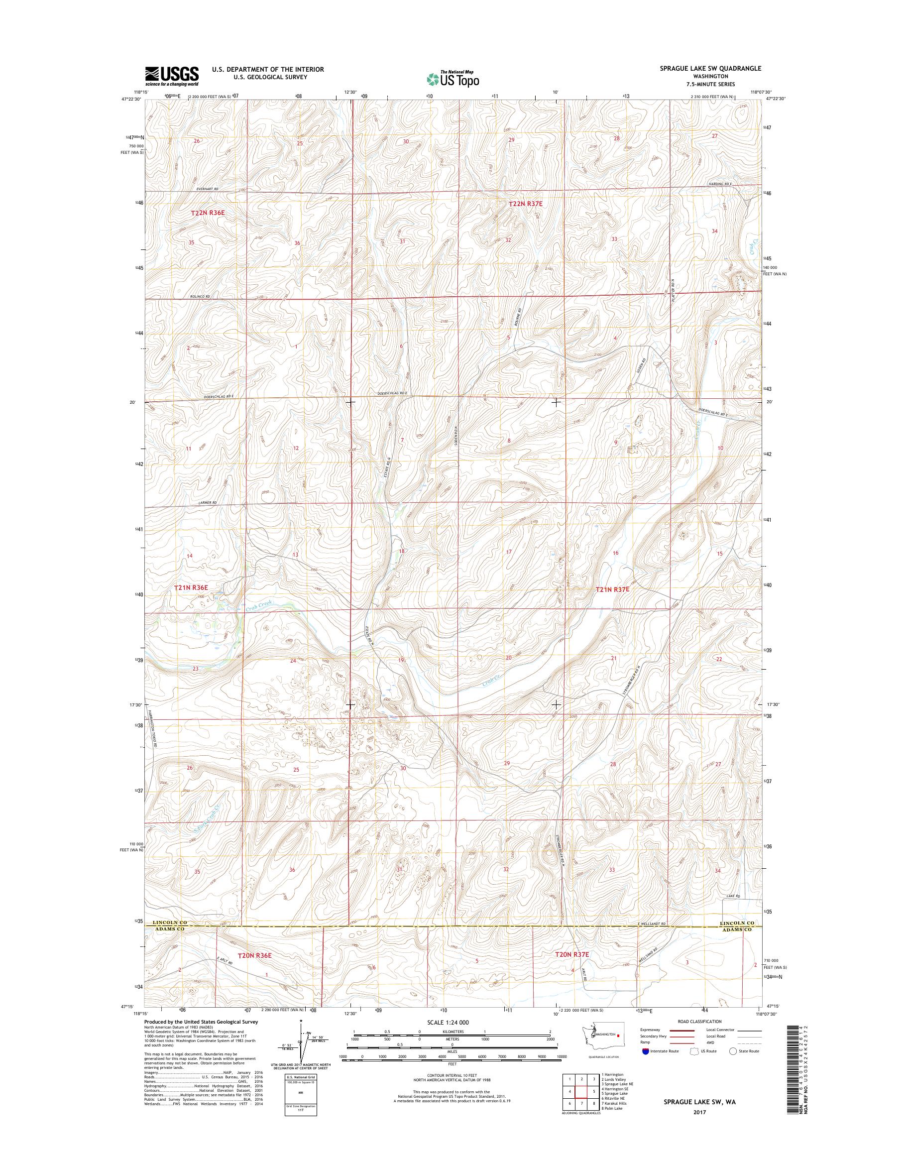 MyTopo Sprague Lake SW, Washington USGS Quad Topo Map