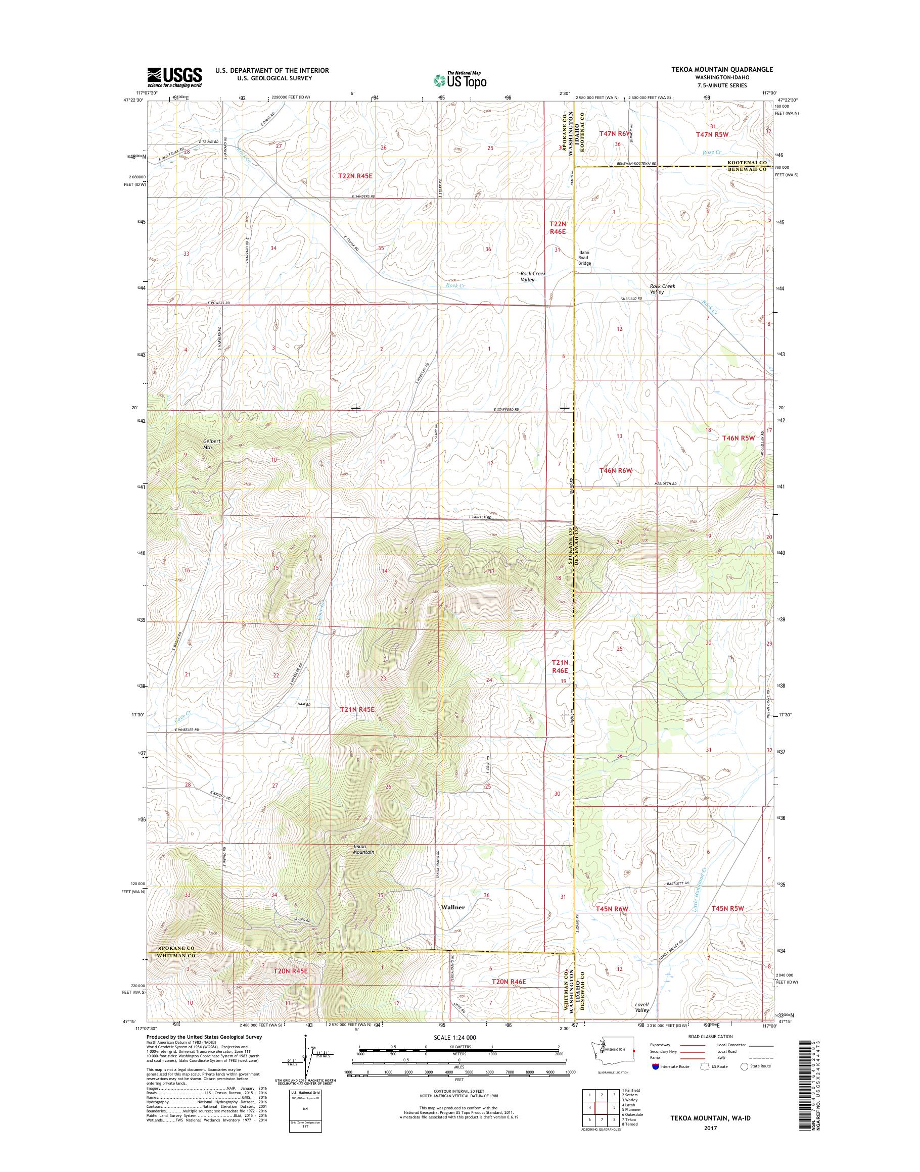 MyTopo Tekoa Mountain, Washington USGS Quad Topo Map