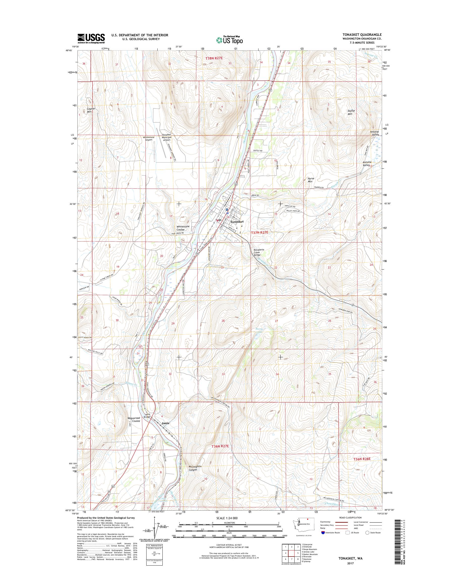 MyTopo Tonasket, Washington USGS Quad Topo Map