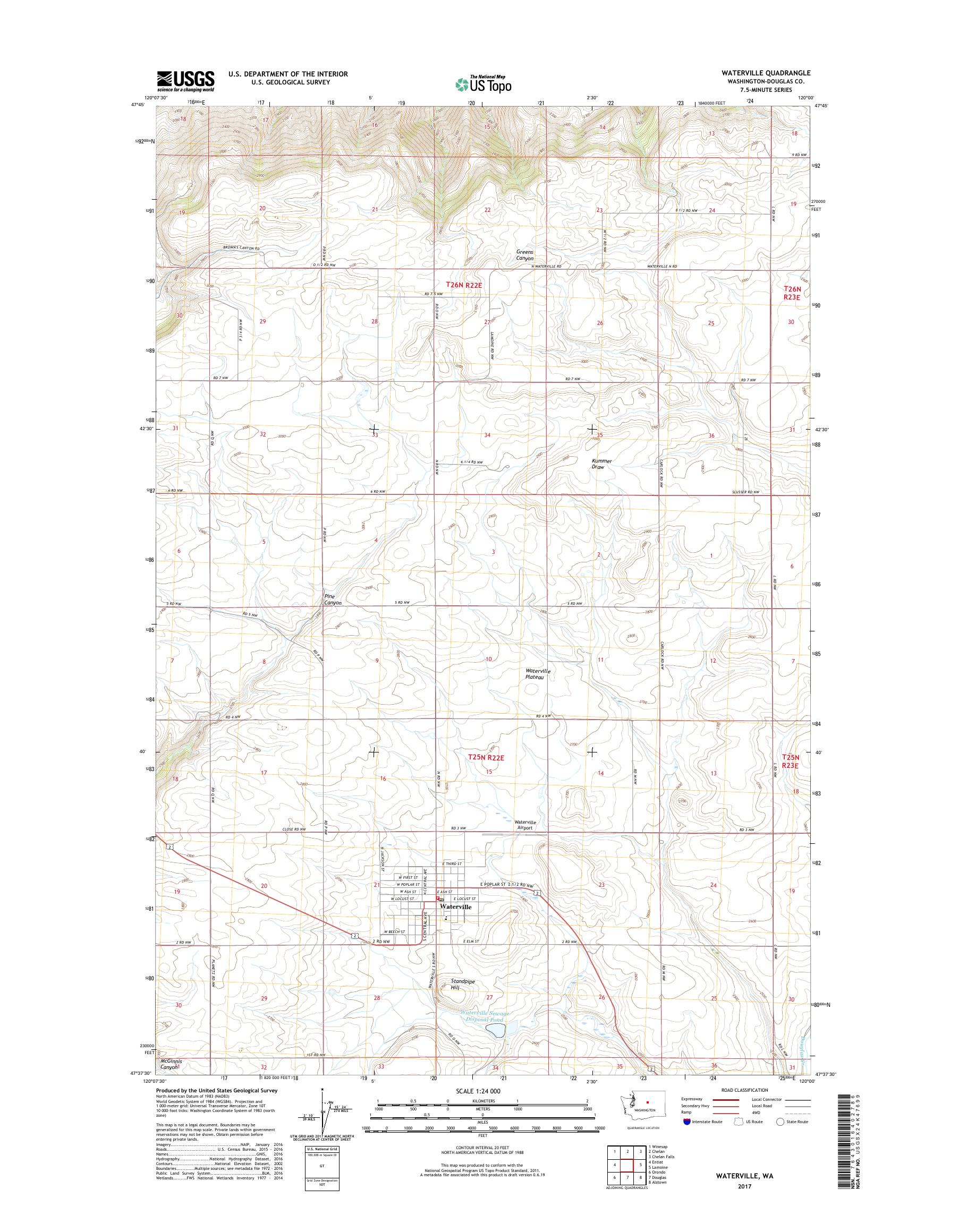 MyTopo Waterville, Washington USGS Quad Topo Map