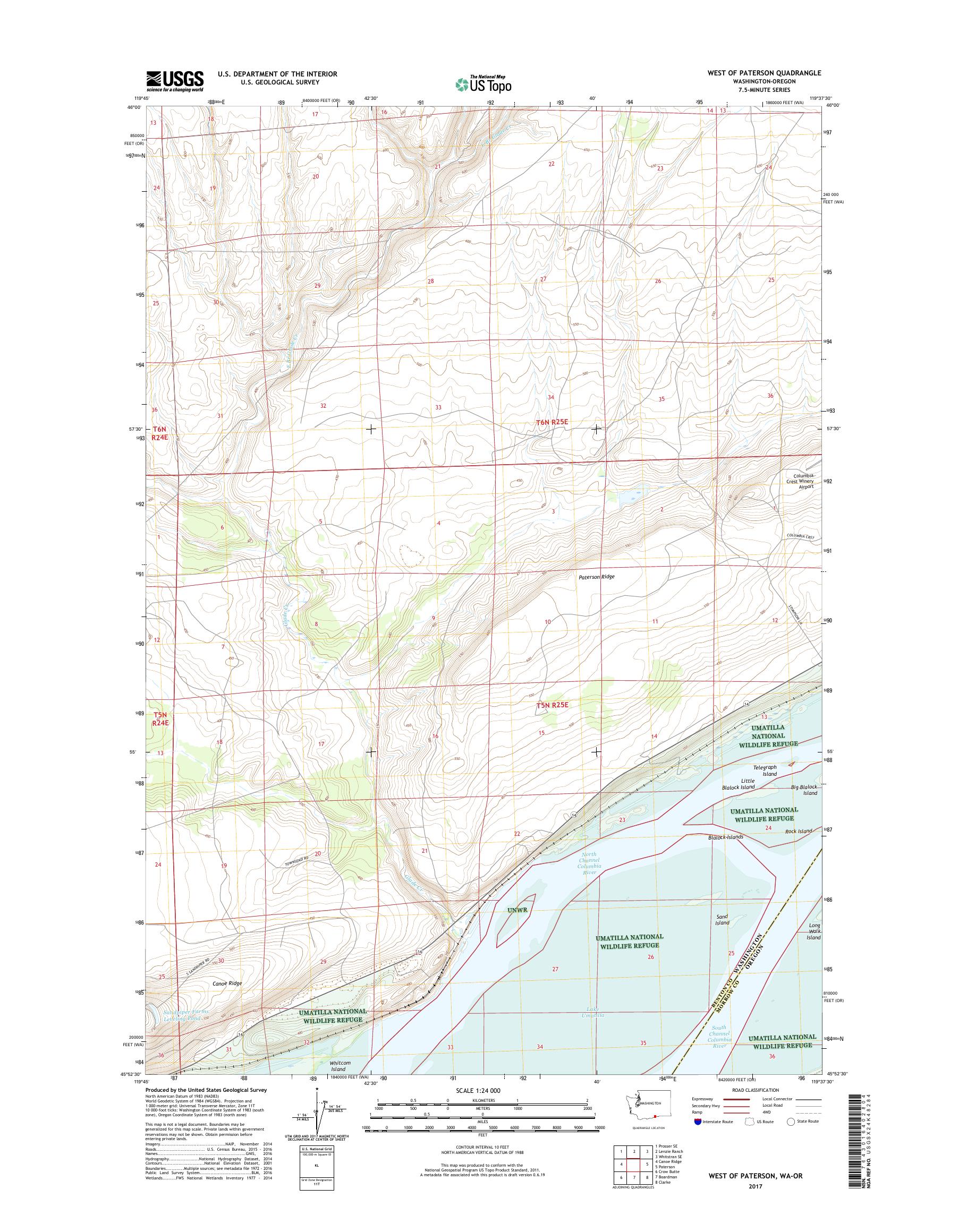 MyTopo West of Paterson, Washington USGS Quad Topo Map