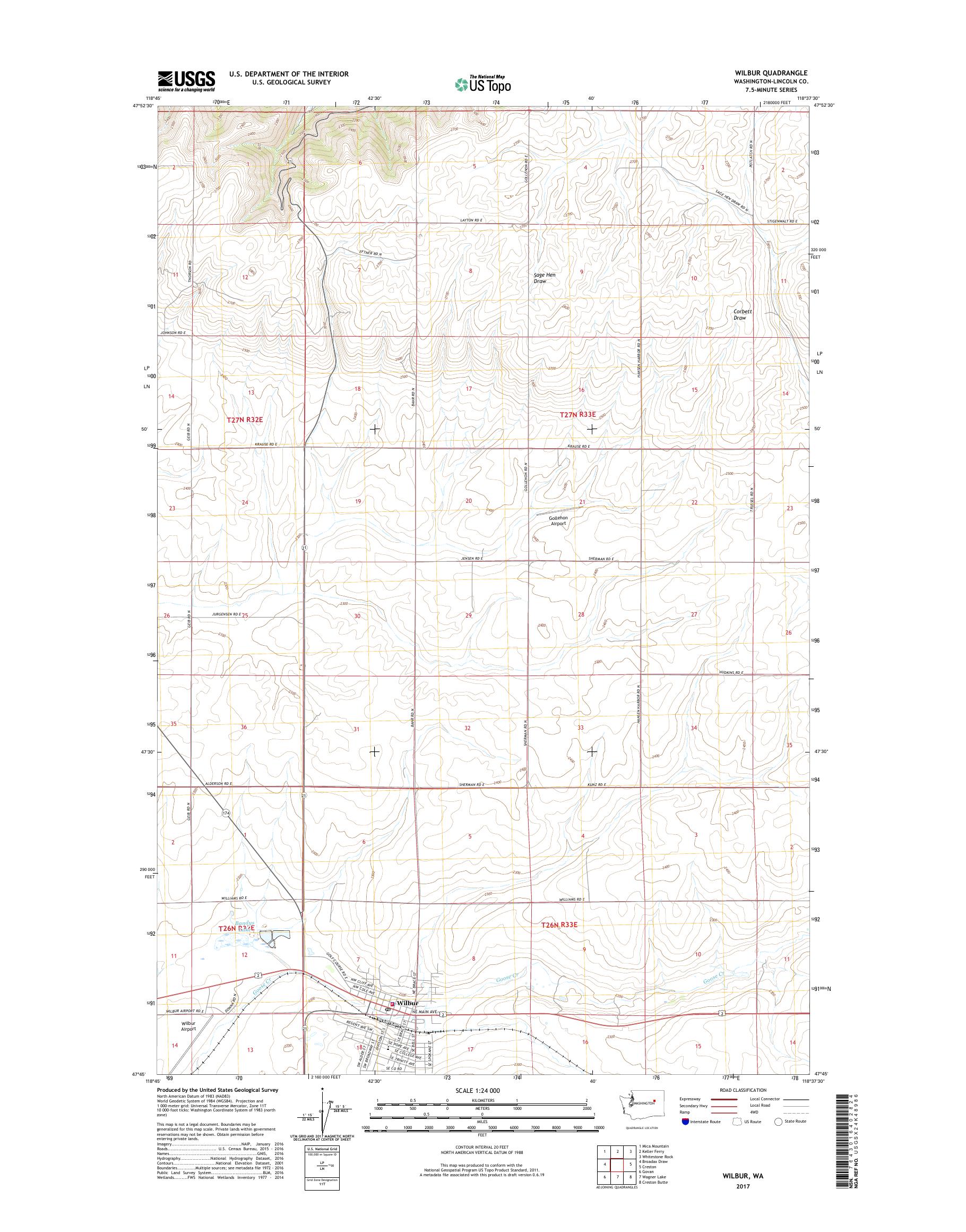 MyTopo Wilbur, Washington USGS Quad Topo Map