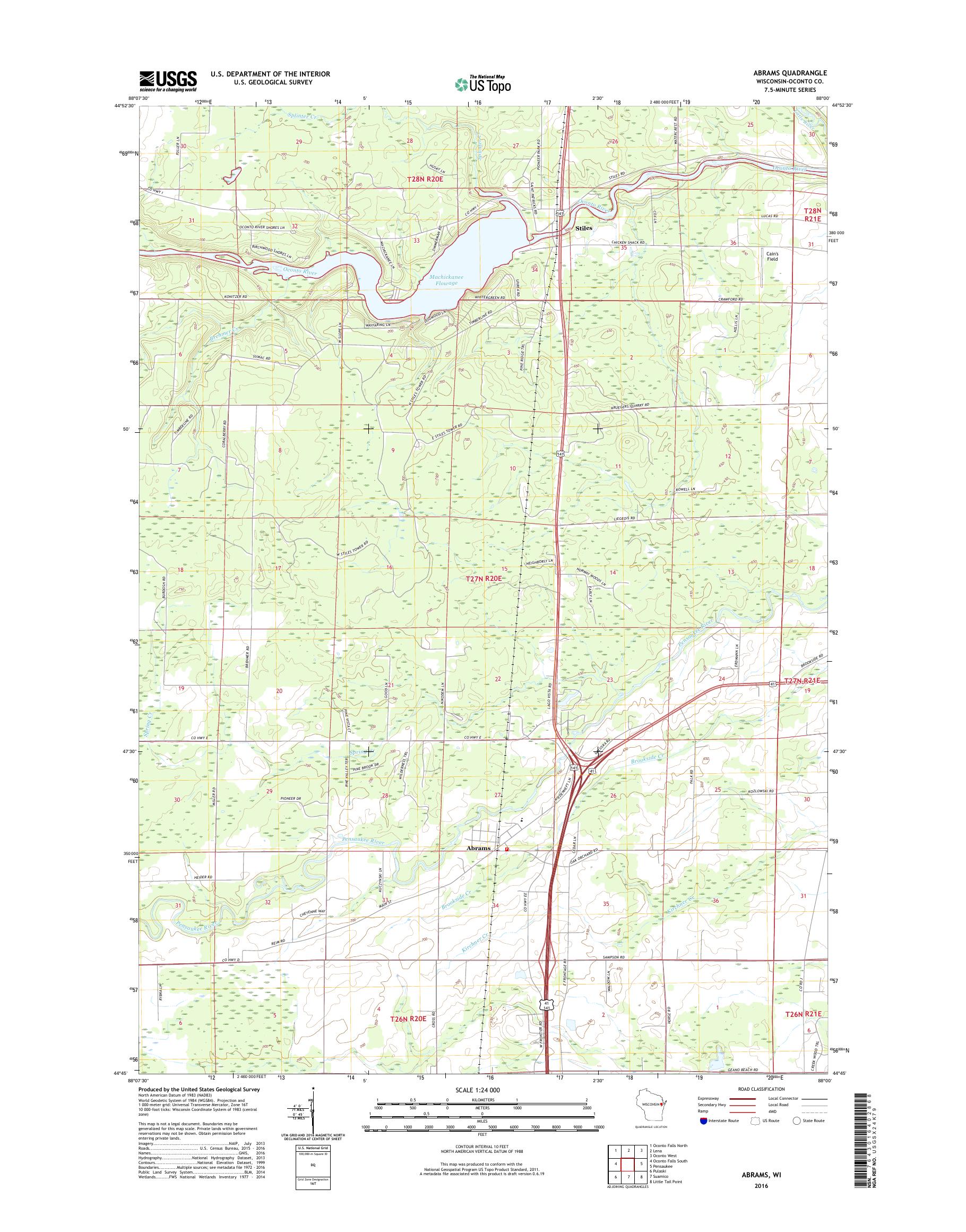 MyTopo Abrams, Wisconsin USGS Quad Topo Map