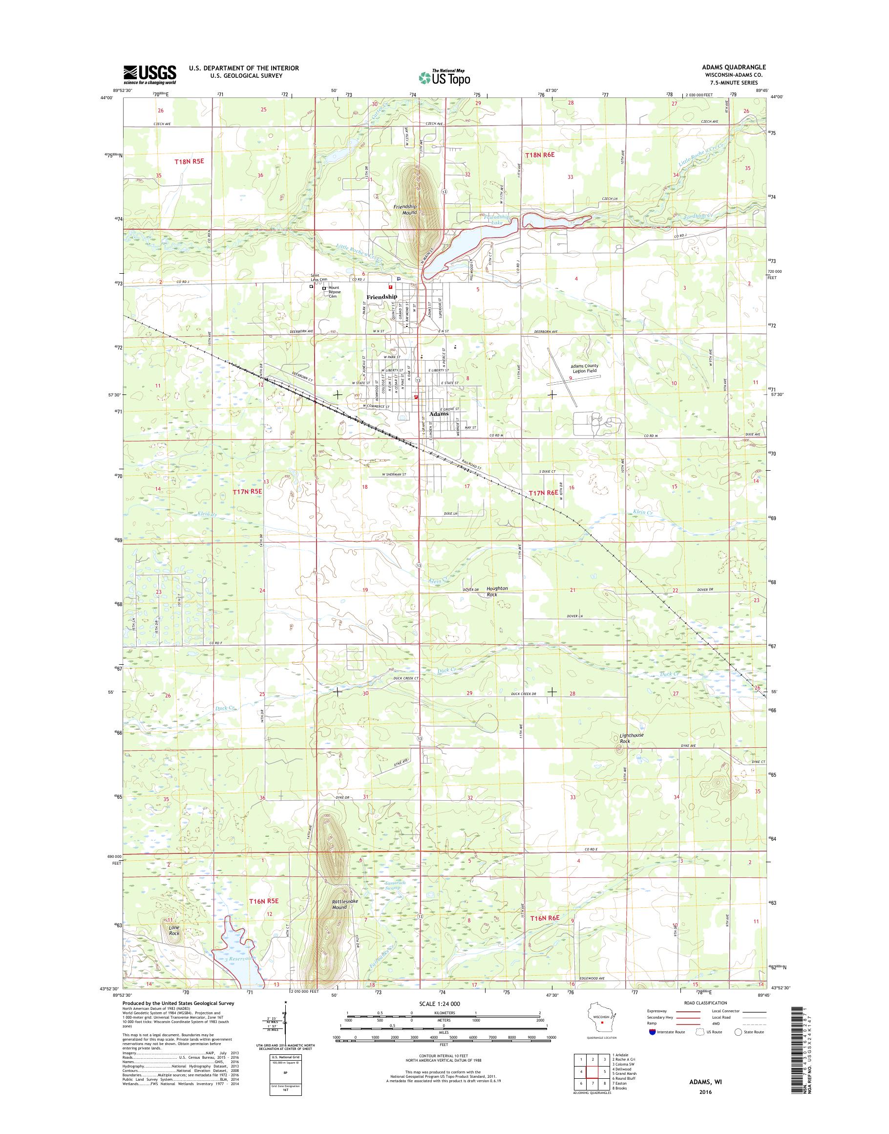 MyTopo Adams, Wisconsin USGS Quad Topo Map