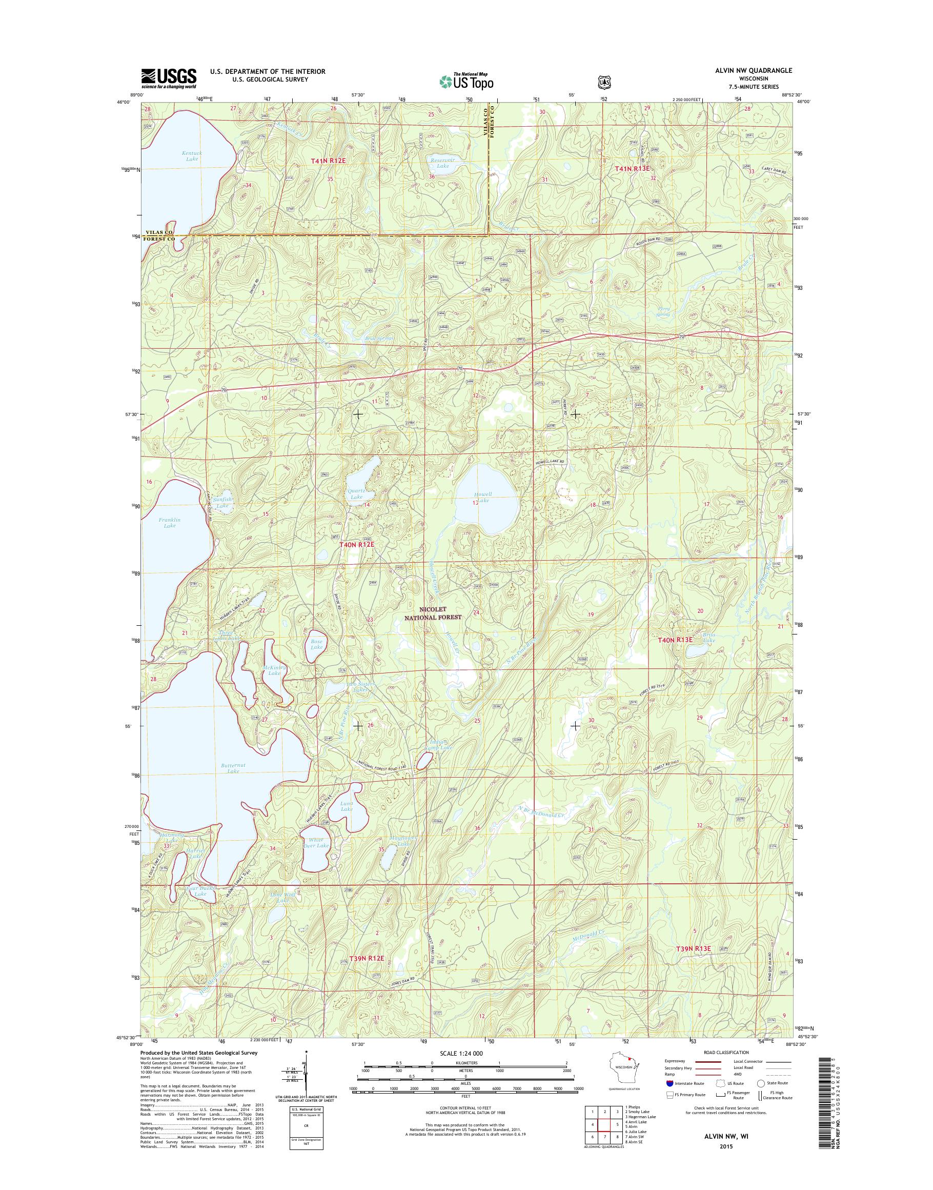MyTopo Alvin NW, Wisconsin USGS Quad Topo Map