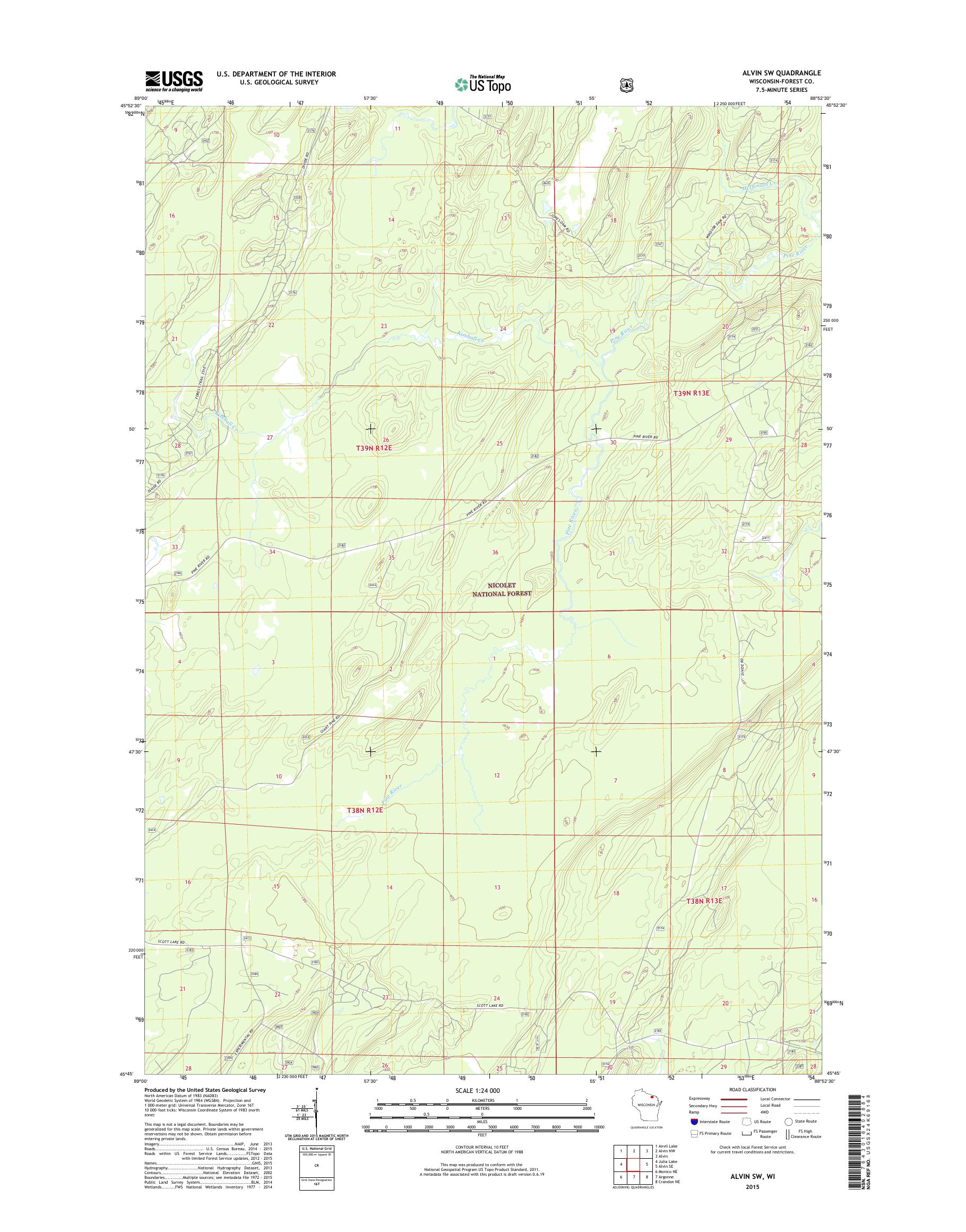 MyTopo Alvin SW, Wisconsin USGS Quad Topo Map
