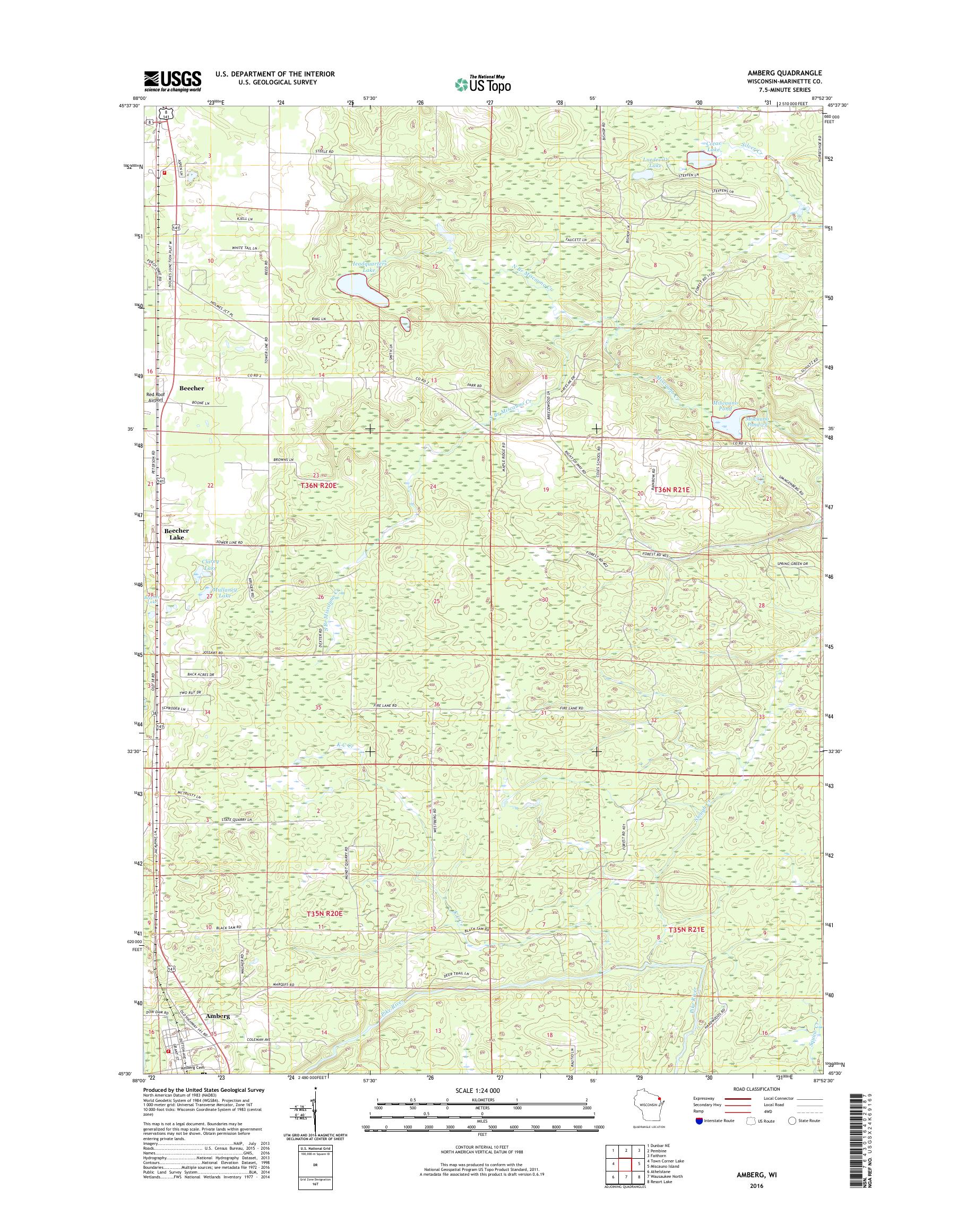 MyTopo Amberg, Wisconsin USGS Quad Topo Map