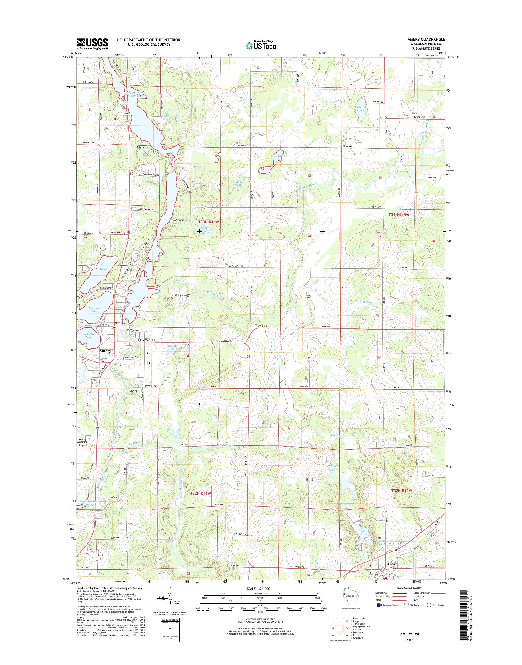MyTopo Amery, Wisconsin USGS Quad Topo Map