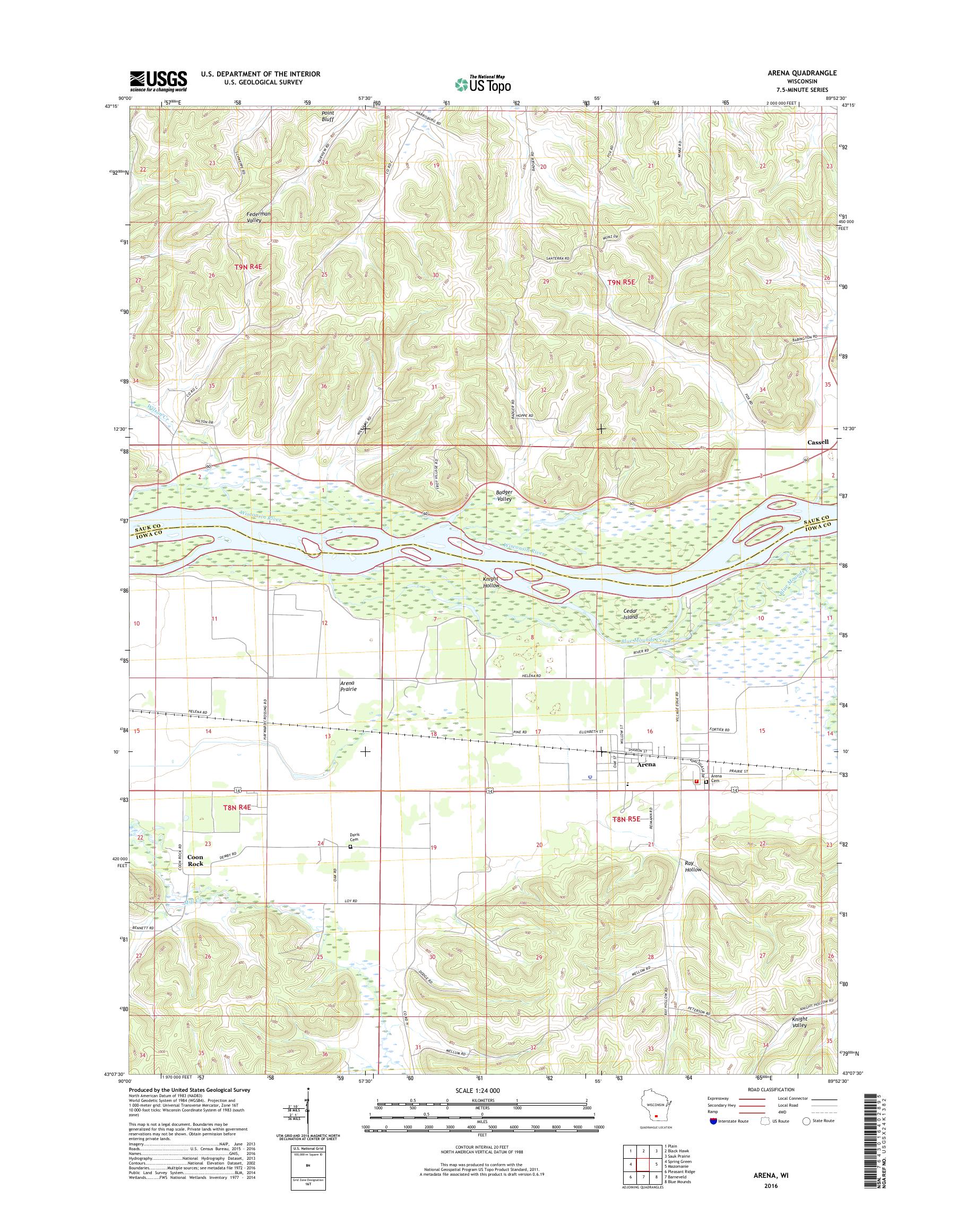 MyTopo Arena, Wisconsin USGS Quad Topo Map