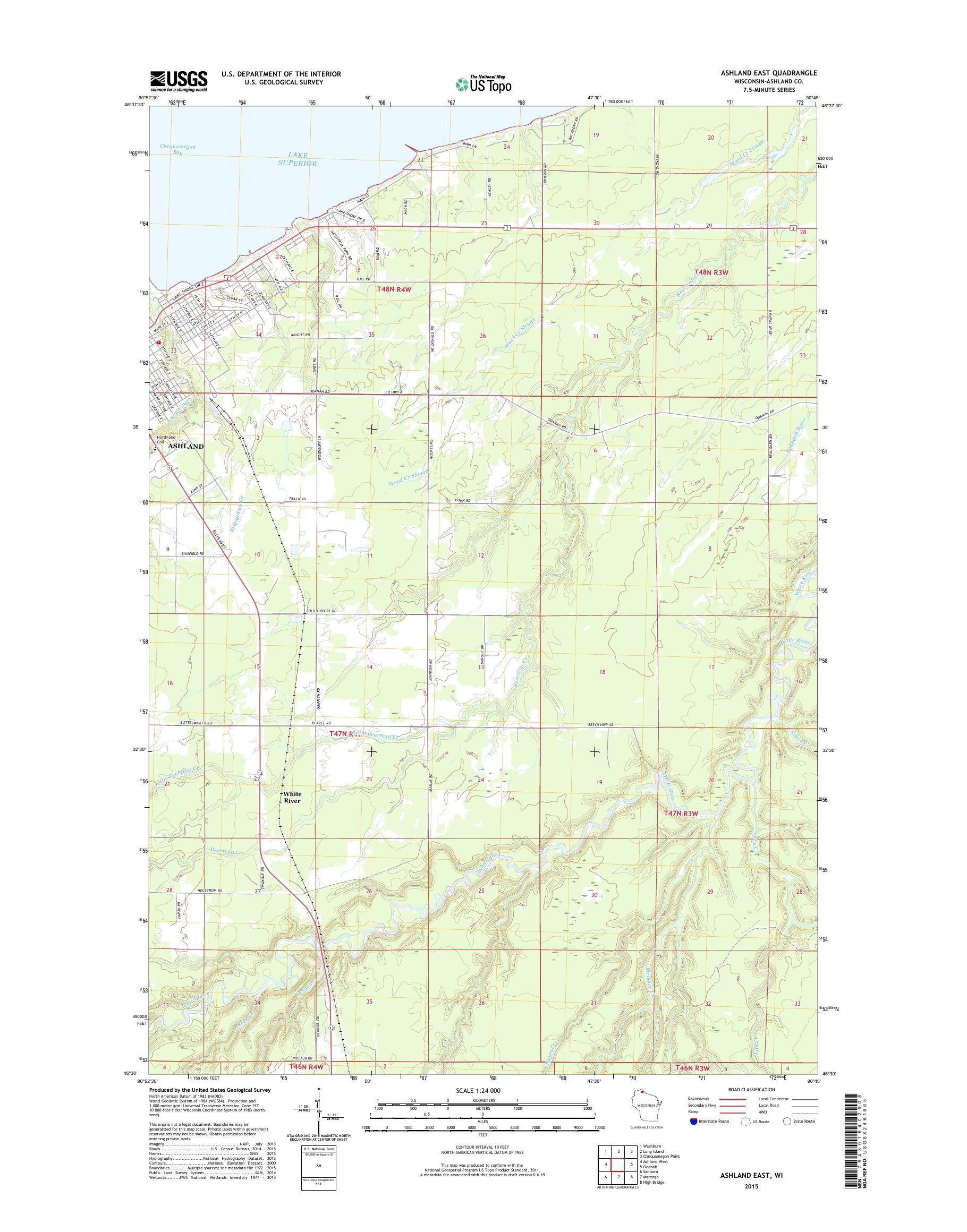 MyTopo Ashland East, Wisconsin USGS Quad Topo Map