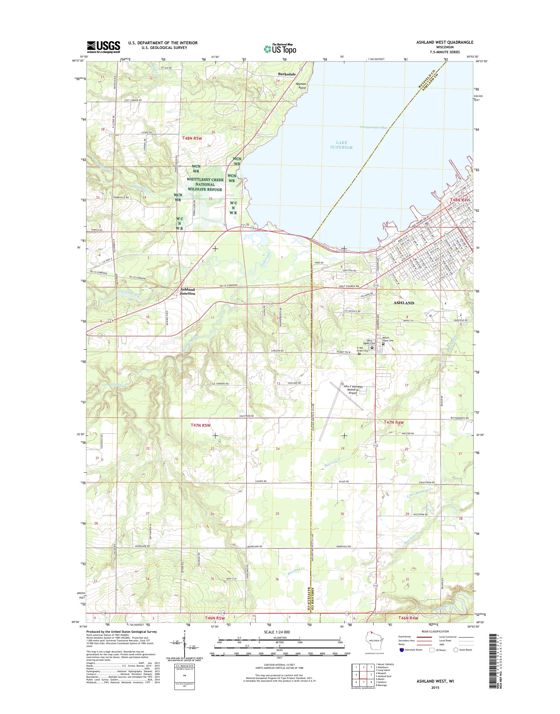 MyTopo Ashland West, Wisconsin USGS Quad Topo Map