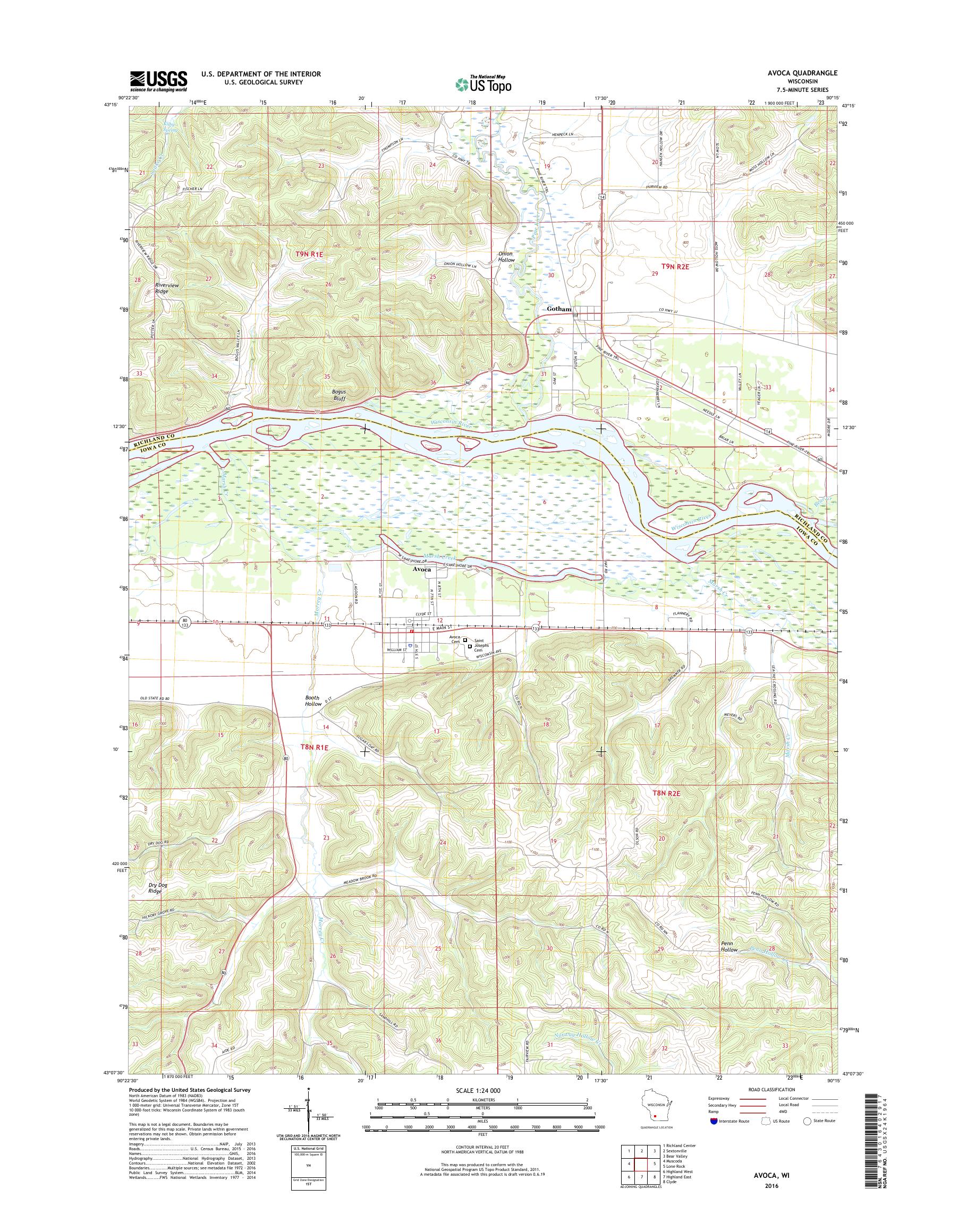 MyTopo Avoca, Wisconsin USGS Quad Topo Map