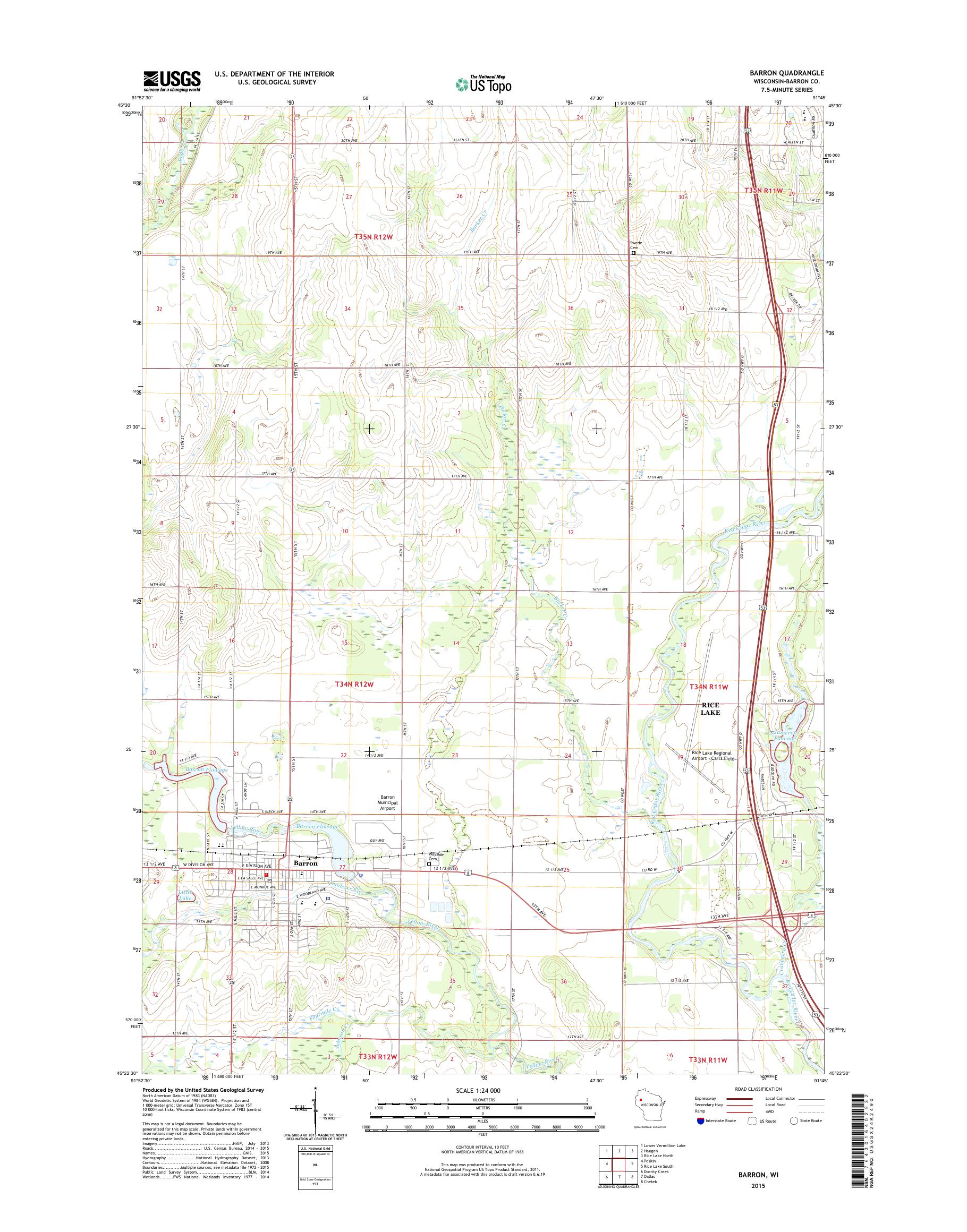 MyTopo Barron, Wisconsin USGS Quad Topo Map
