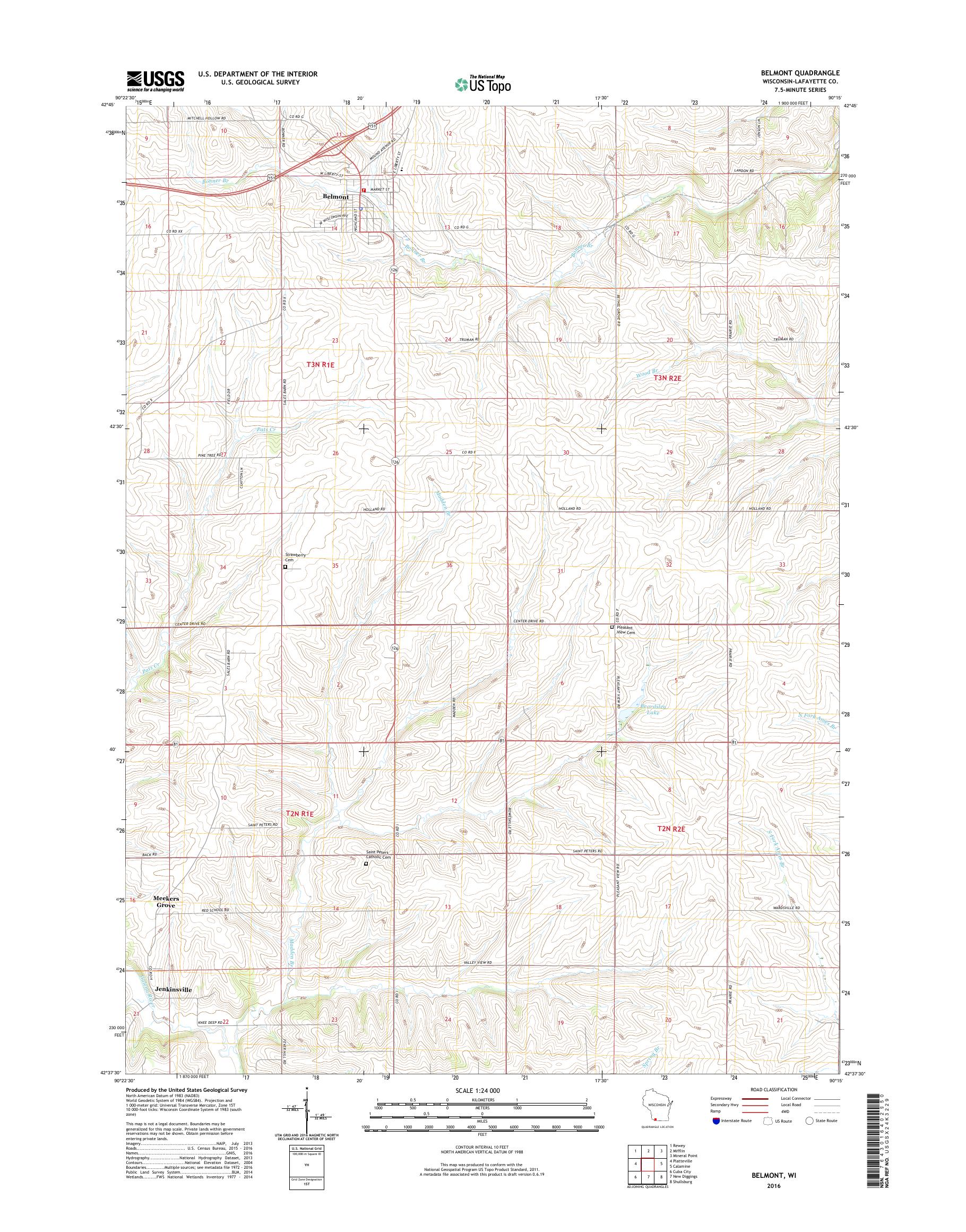 MyTopo Belmont, Wisconsin USGS Quad Topo Map