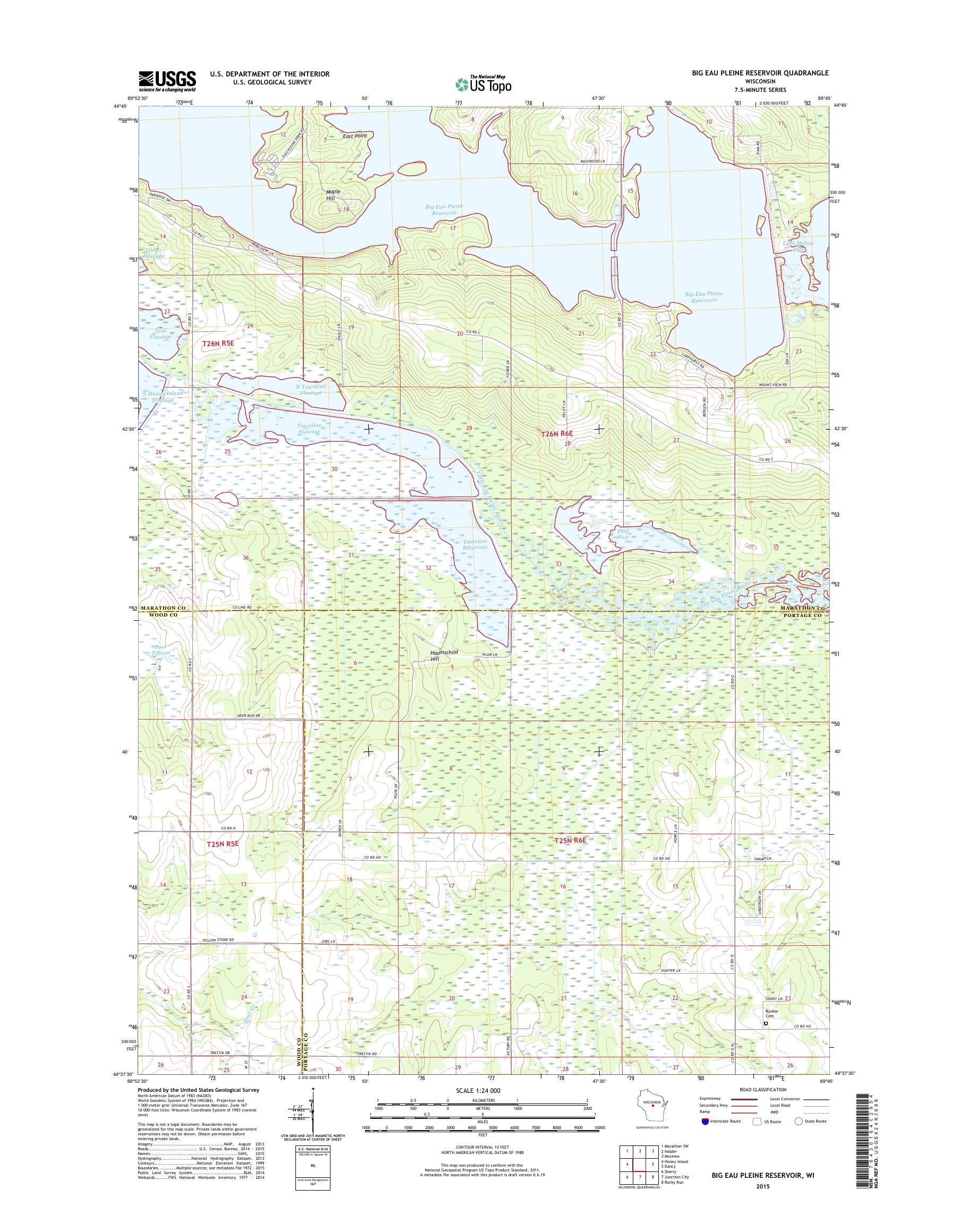 mytopo-big-eau-pleine-reservoir-wisconsin-usgs-quad-topo-map