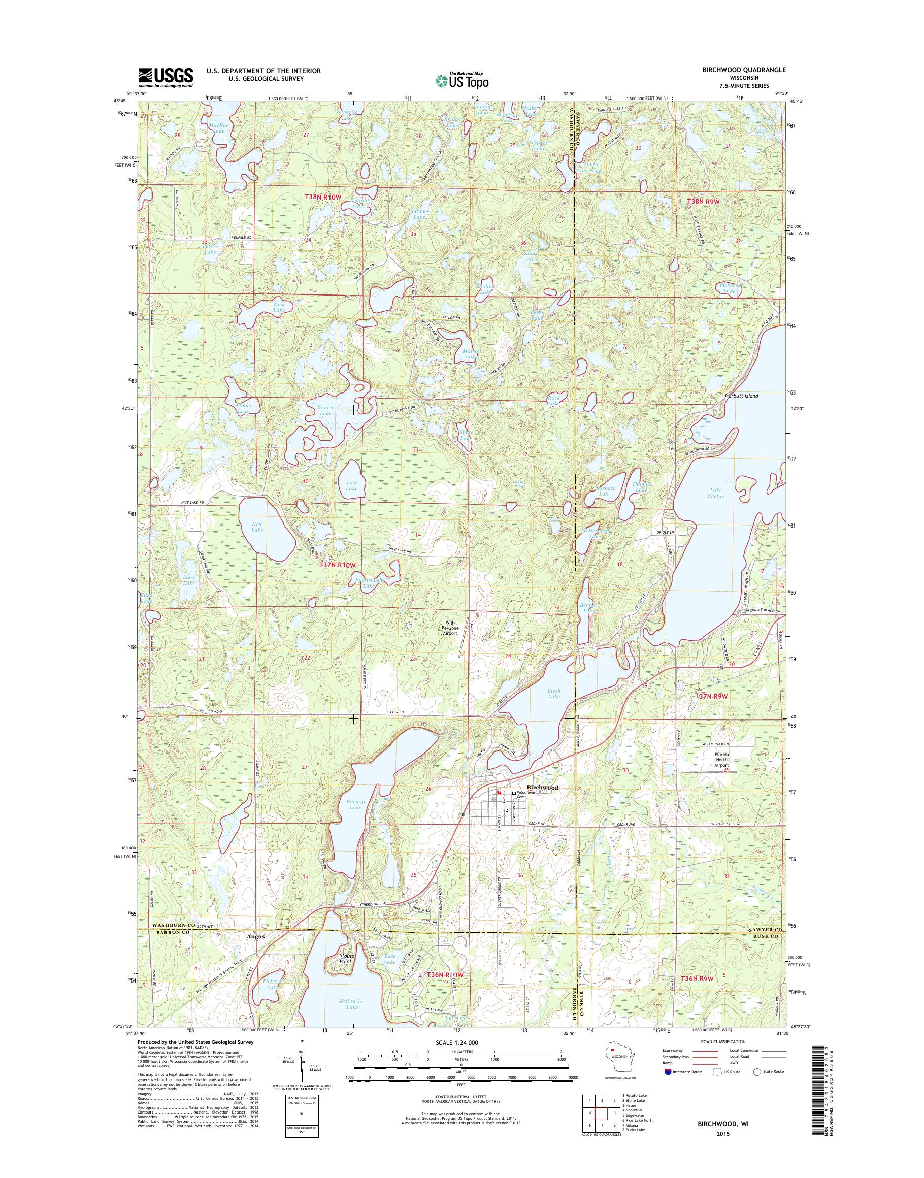 MyTopo Birchwood, Wisconsin USGS Quad Topo Map
